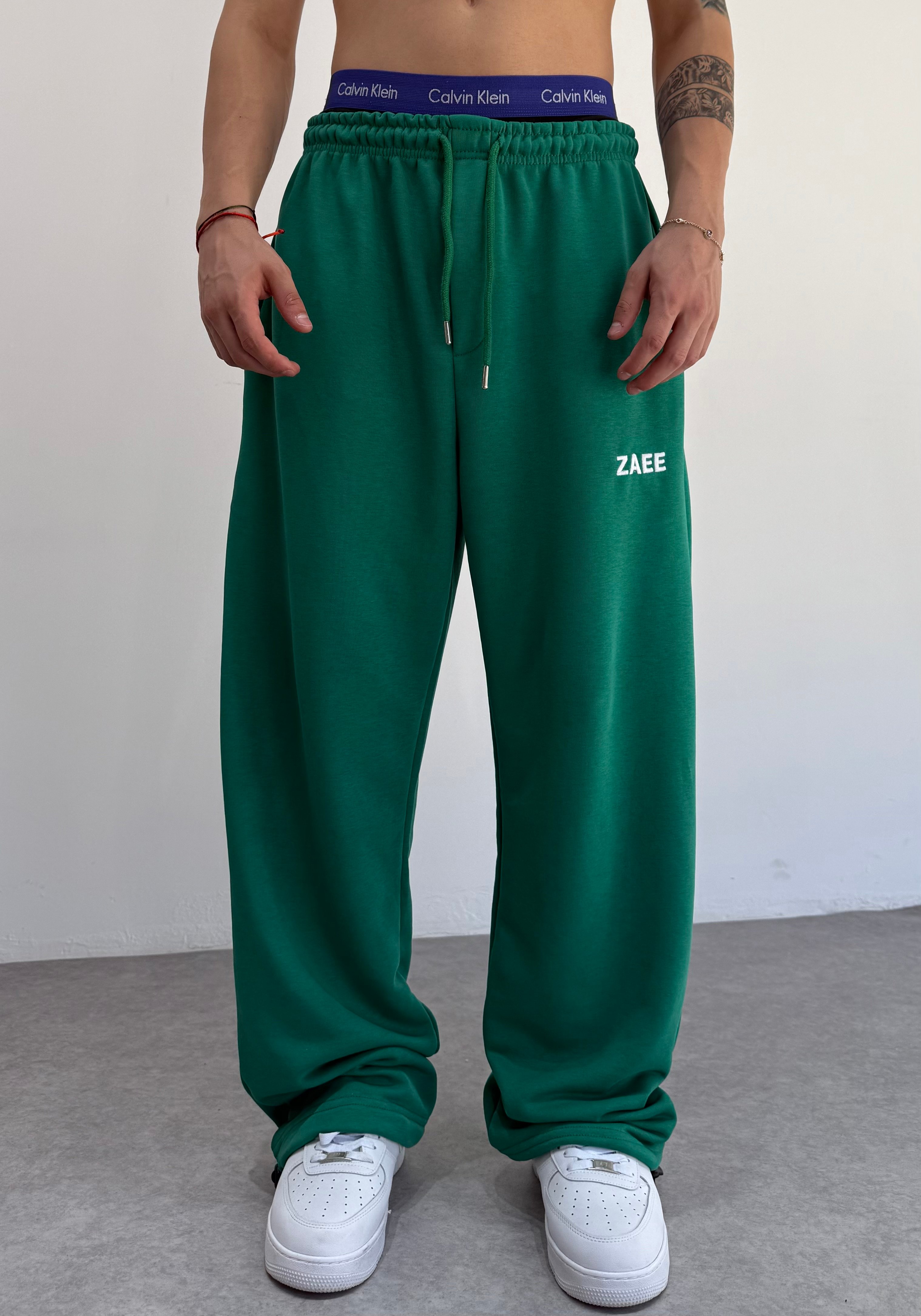 ZAEE Nakışlı Yazlık Kumaş Ayarlanabilir Paça Baggy Premium Eşofman Altı  - yeşil