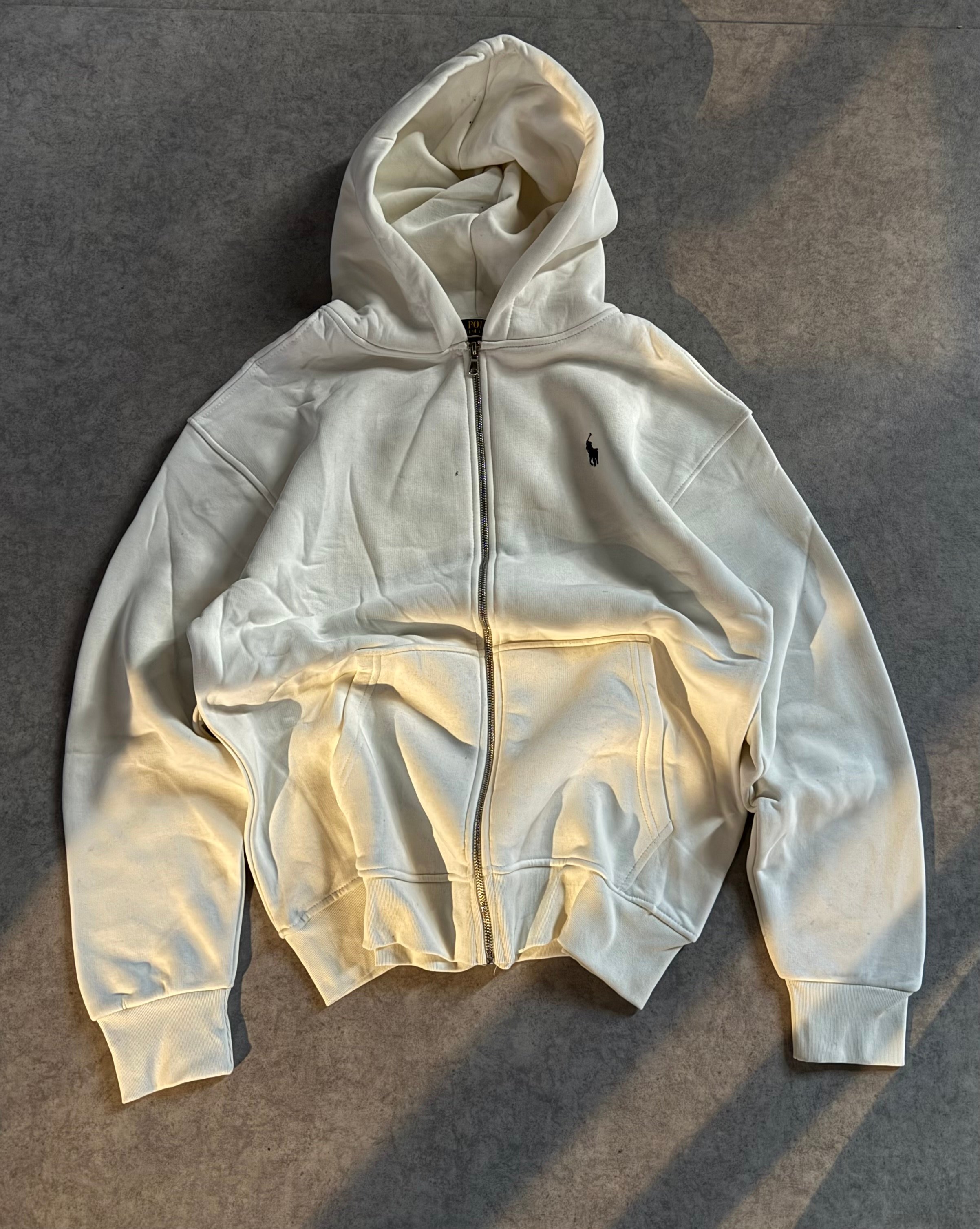 P Nakışlı Oversize Zipp Hoodie  - Beyaz