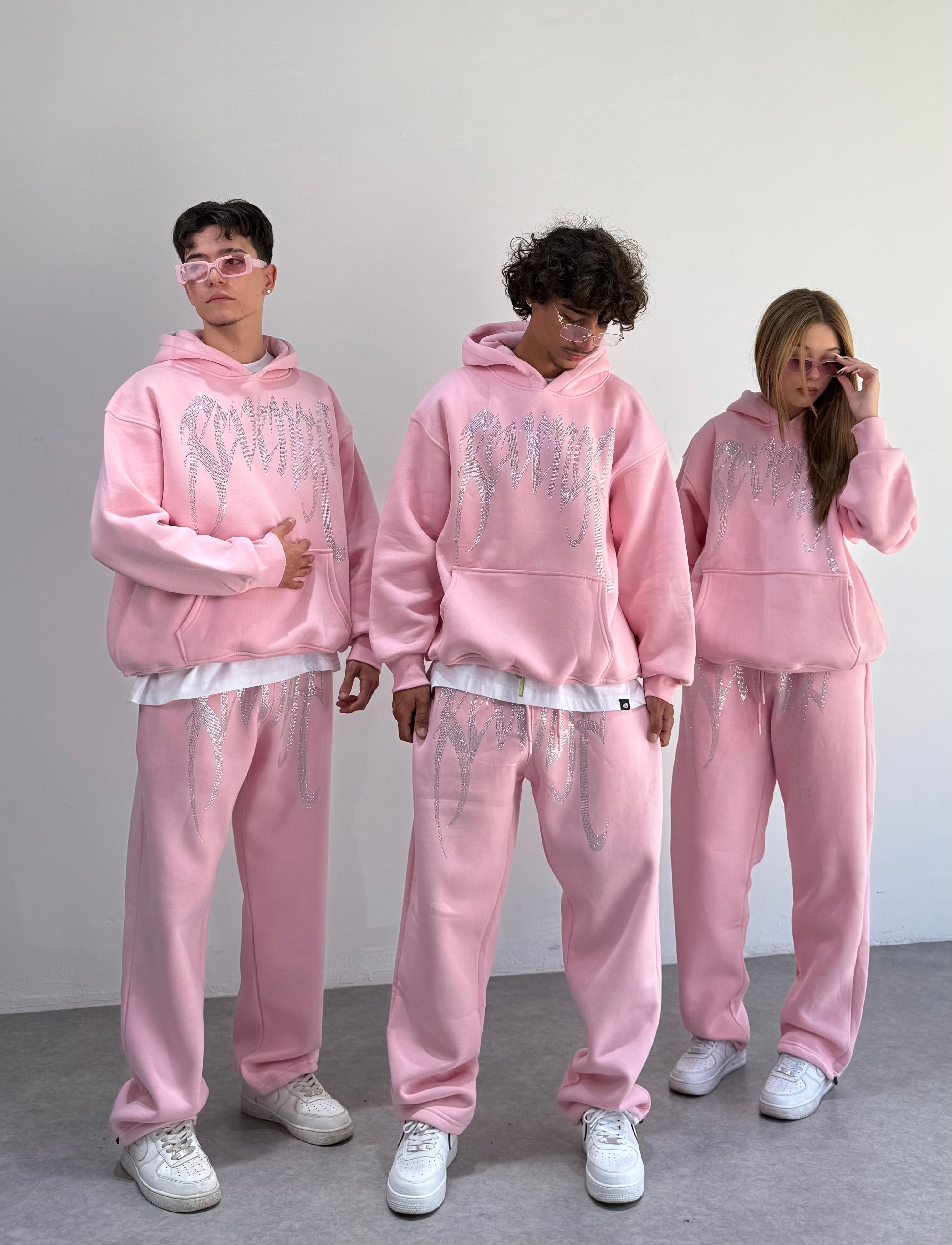  REVENGE Taşlı Oversize Eşofman Takımı  - Pembe