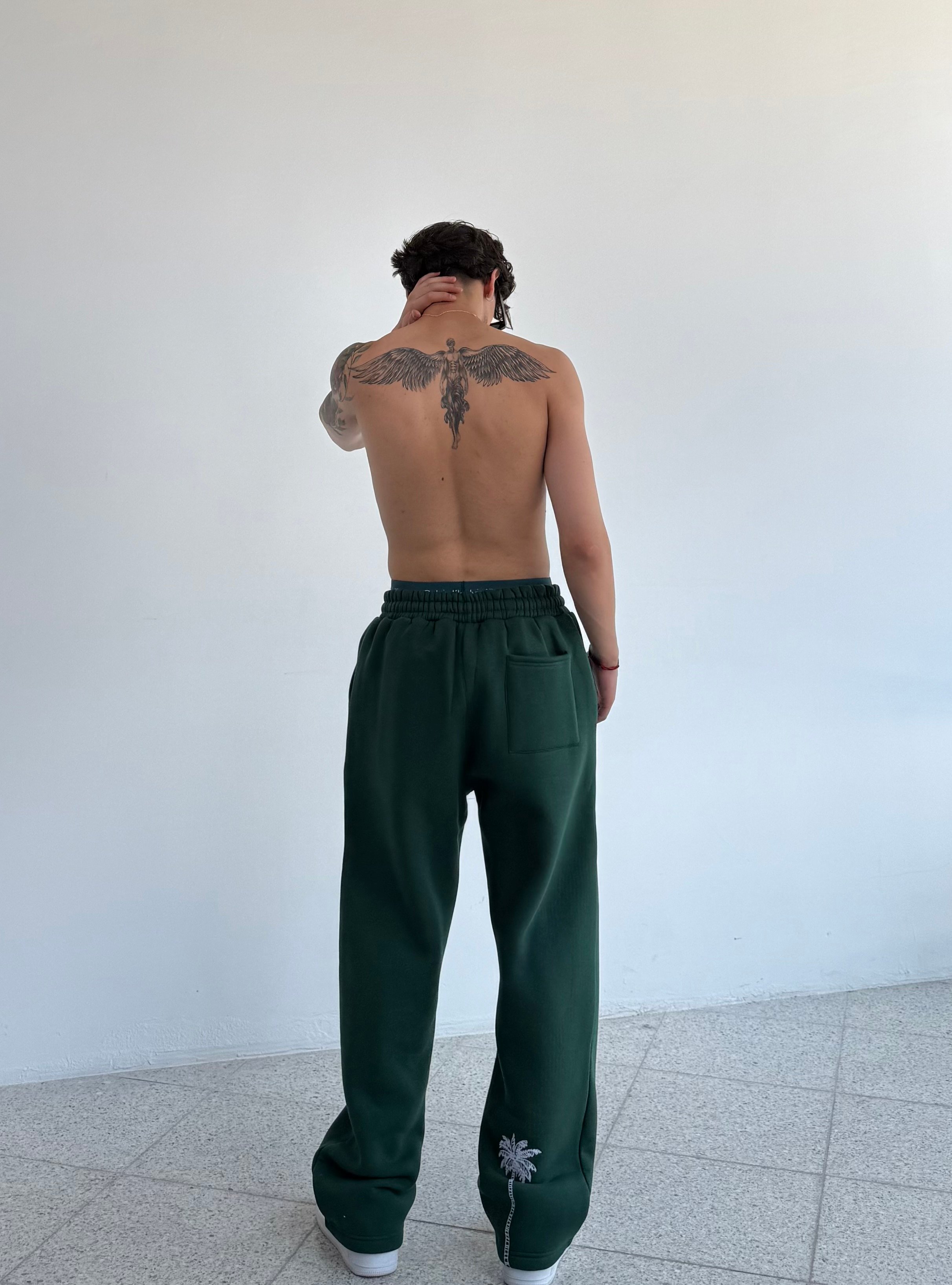 Kışlık Çam Nakışlı  Baggy  Eşofman Altı  - yeşil