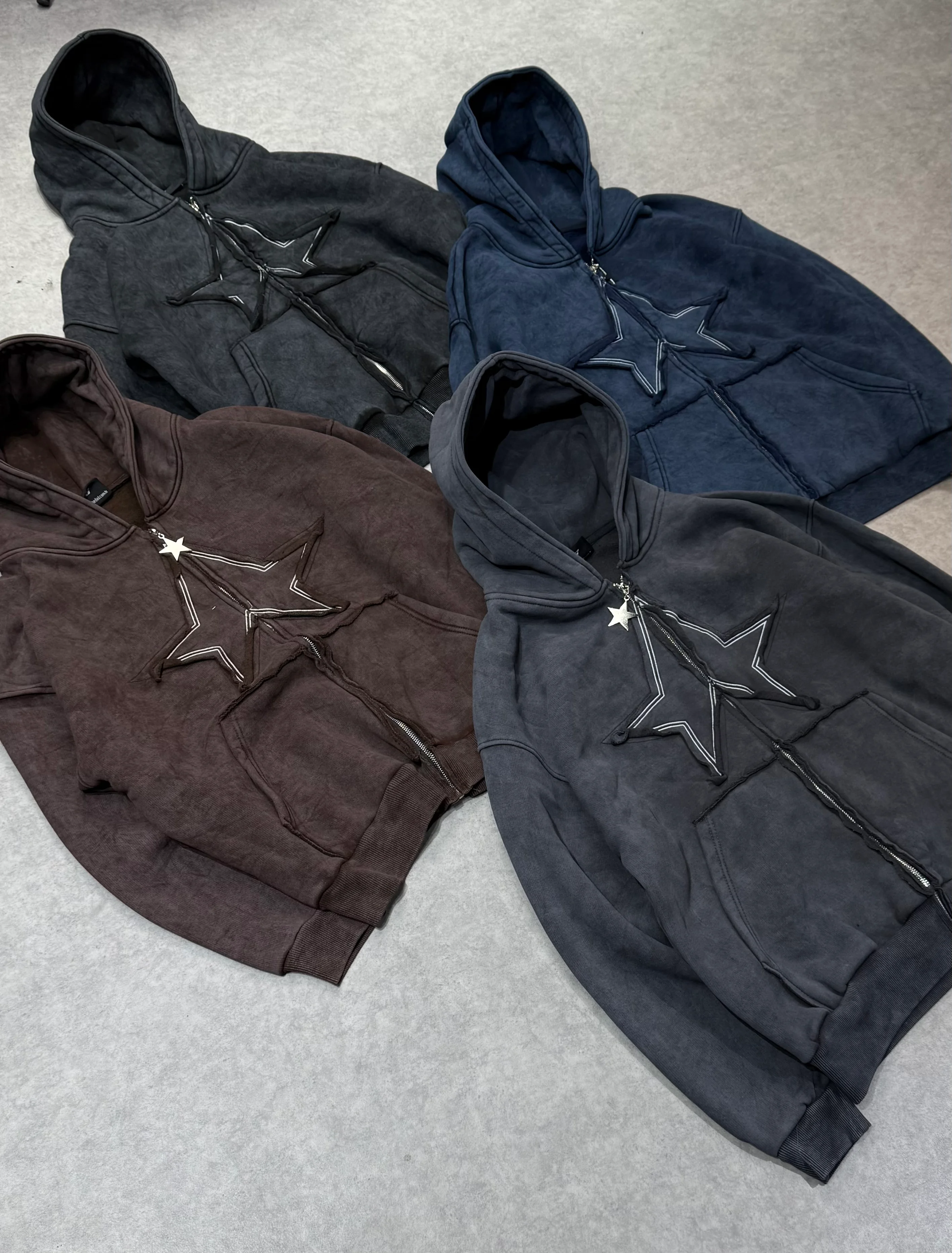 Star Oversize Acıd Wash Zipp Hoodie