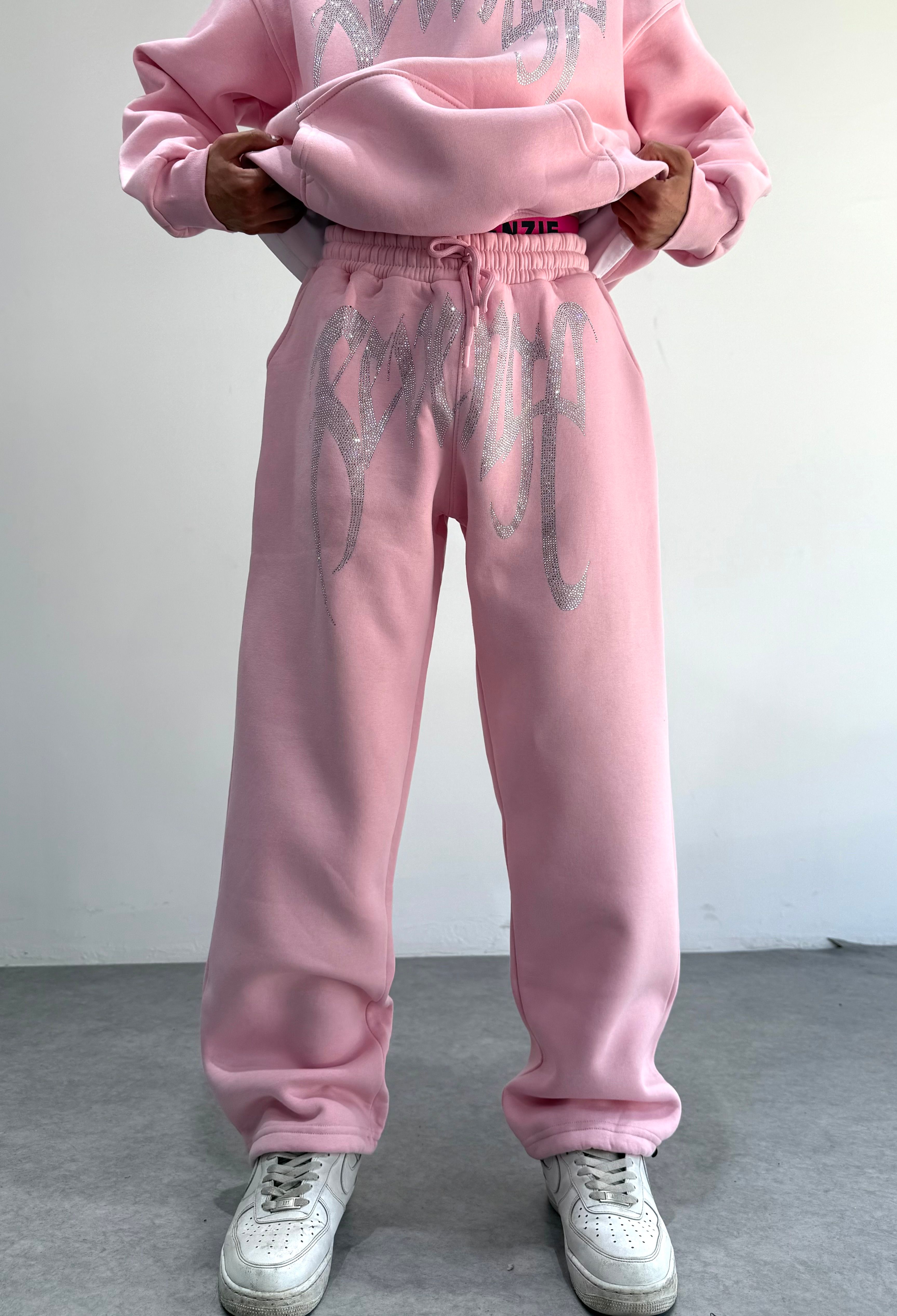 REVENGE Taşlı Ayarlanabilir Paça Baggy Eşofman Altı  - Pembe