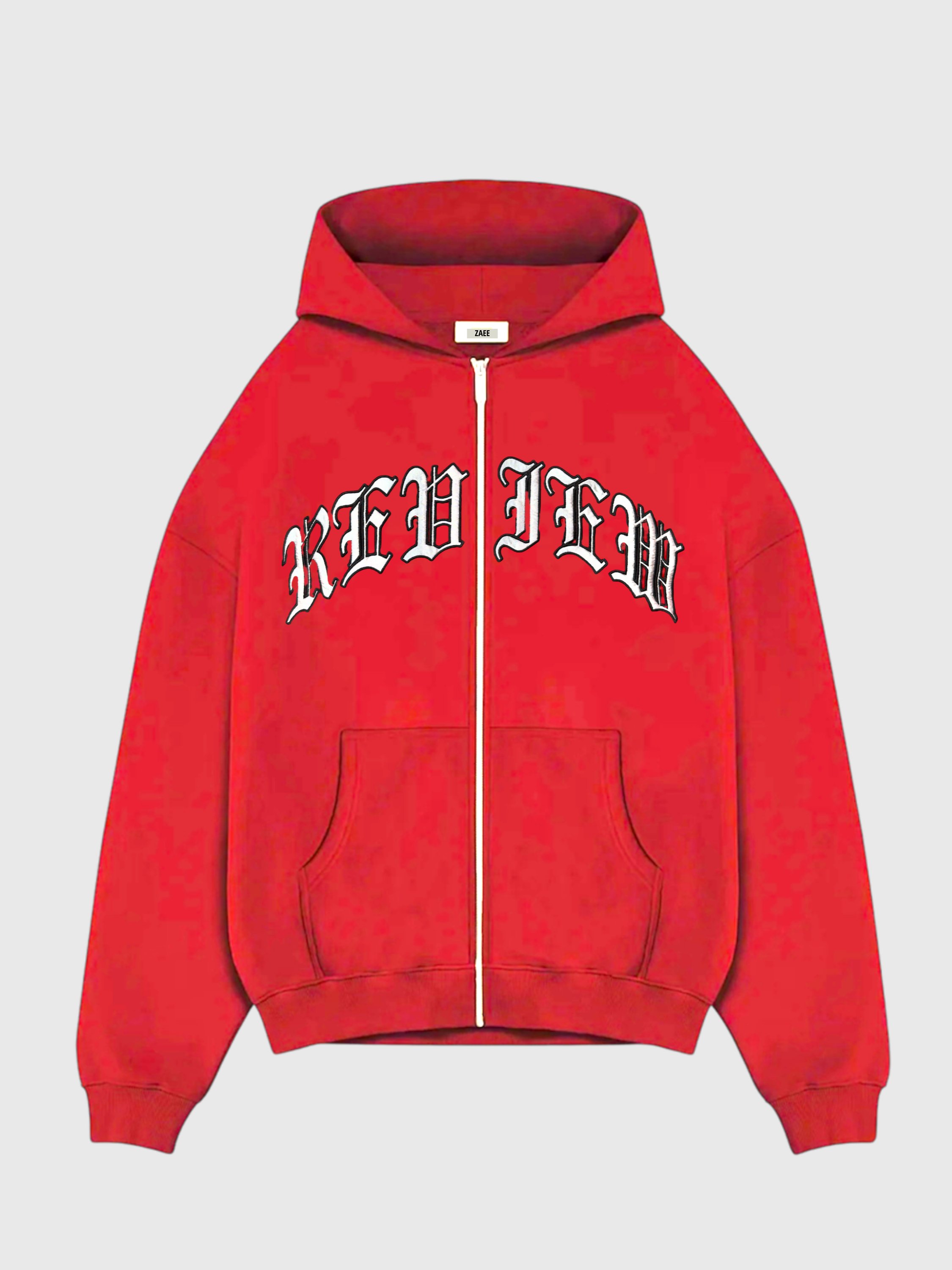 Özel Seri Nakış Detay Oversize Premium Zipp Hoodie - Kırmızı