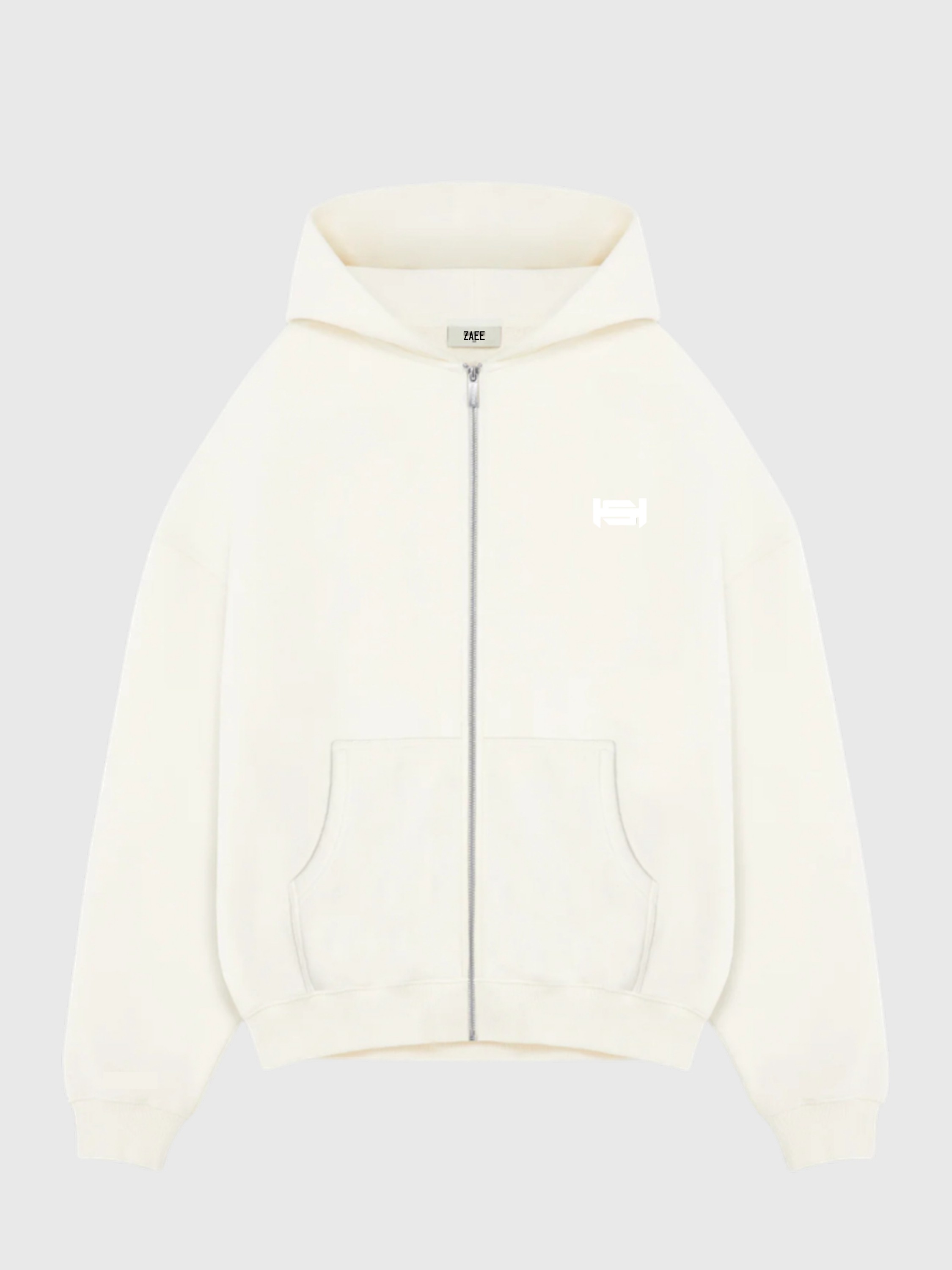 HS Basic Oversize Premium Zipp Hoodie  - Beyaz