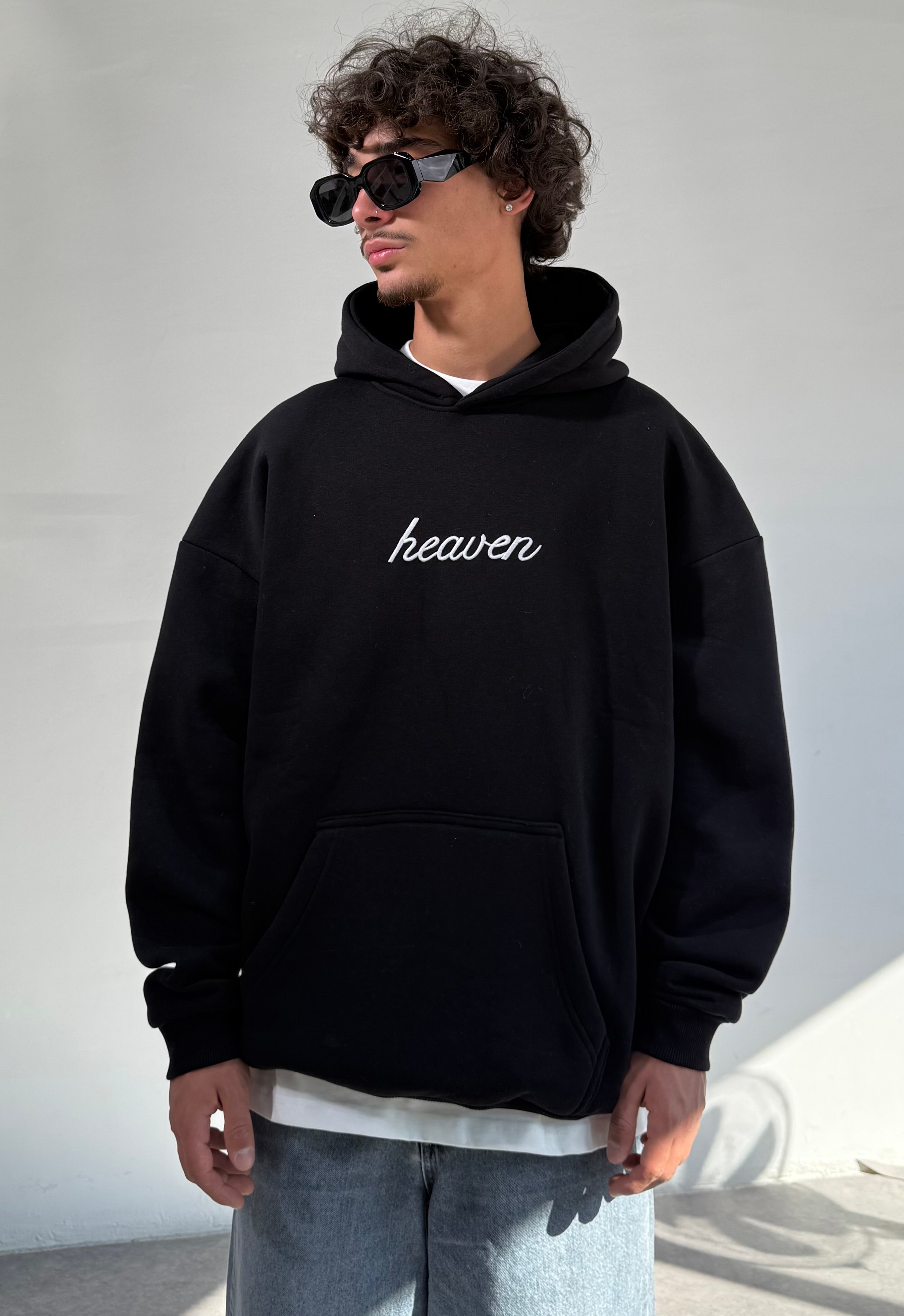 Heaven Nakışlı Oversize Premium Sweatshirt - Siyah