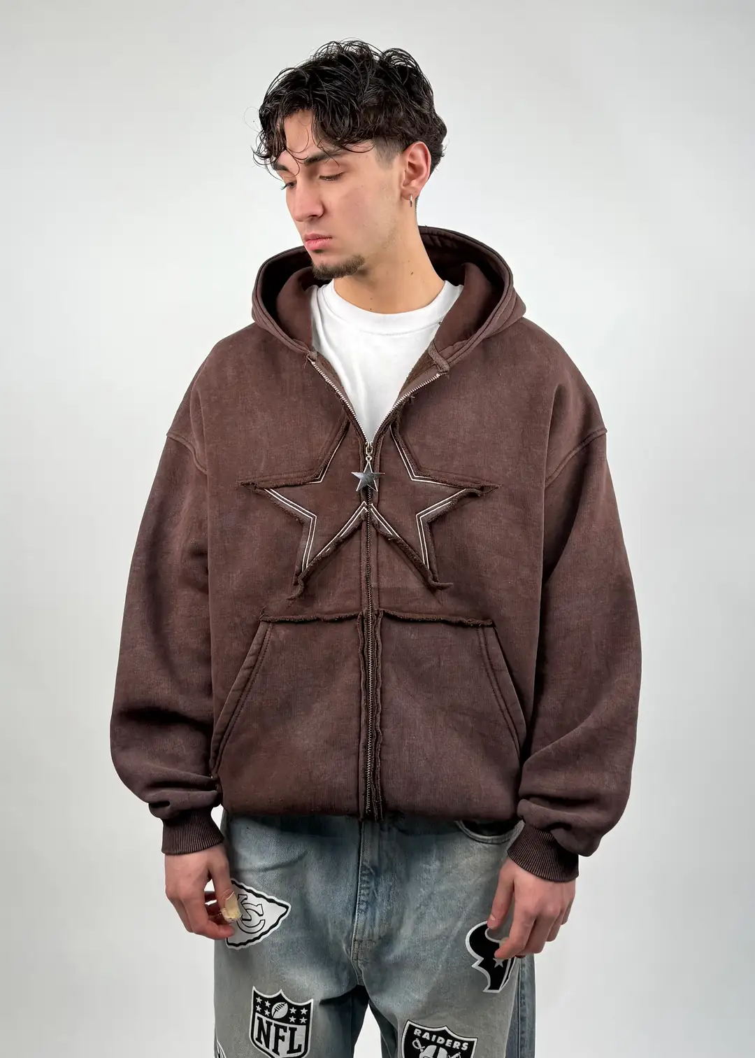Star Oversize Acıd Wash Zipp Hoodie