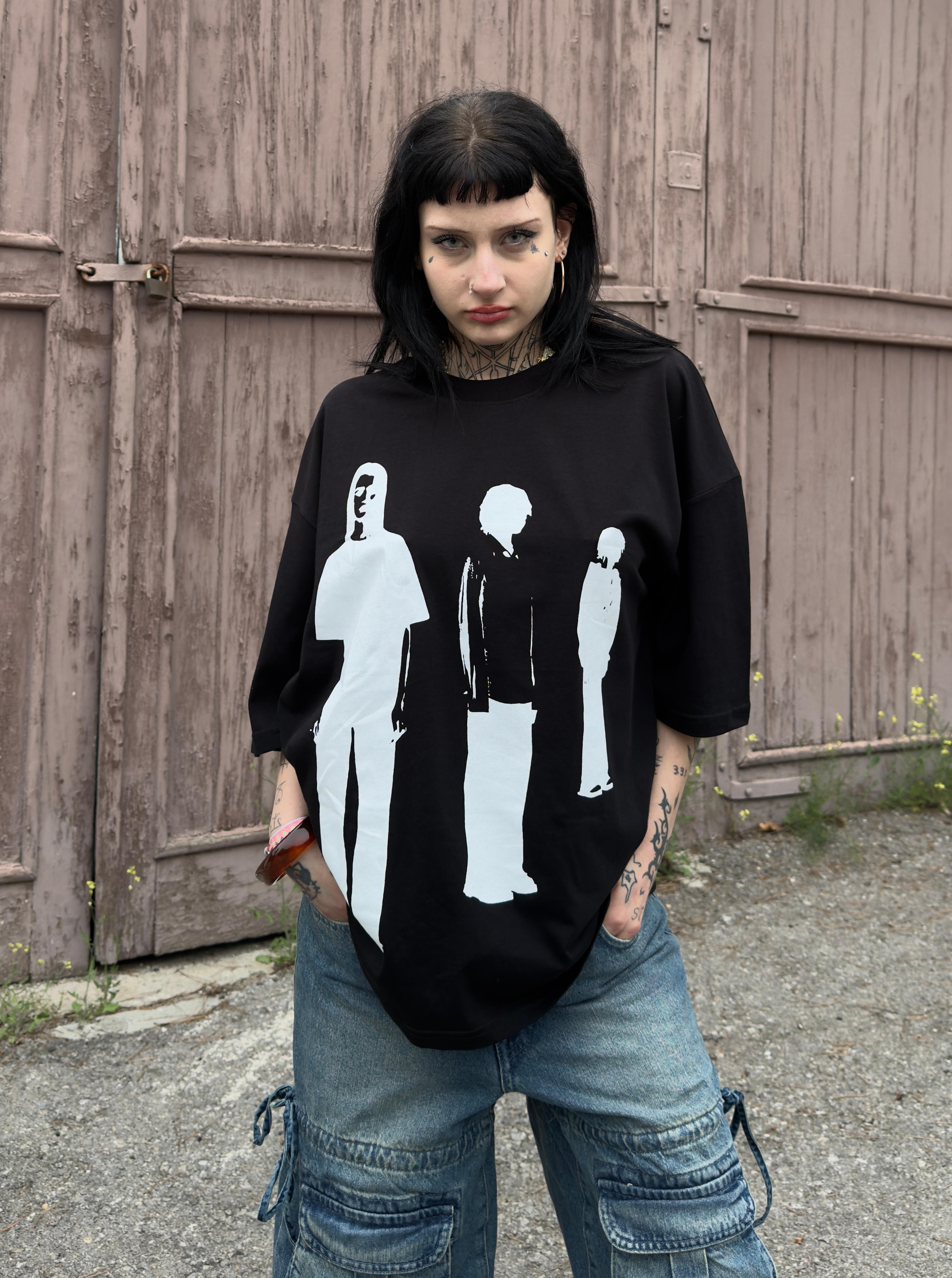 Baskılı Oversize Tişört - Siyah
