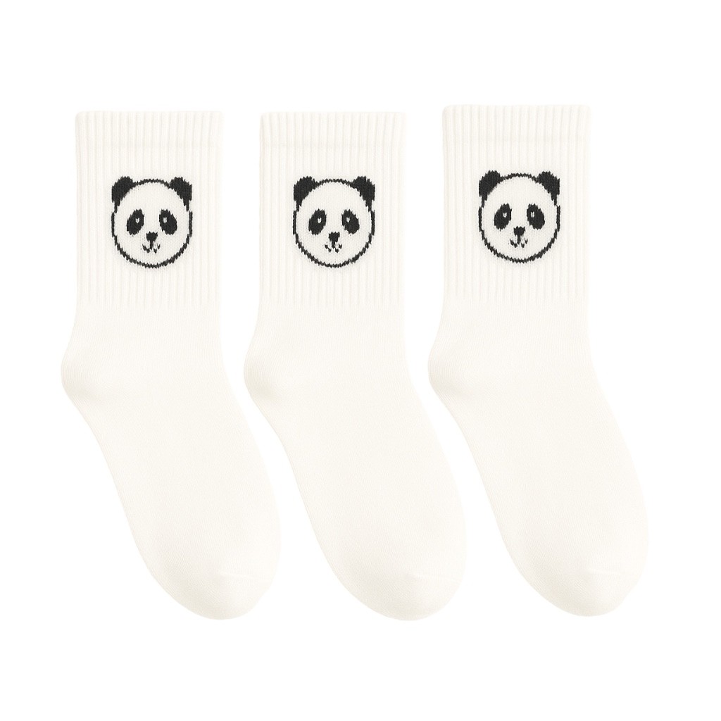 3’lü panda nakışlı kokulu kolej çorap  - Beyaz