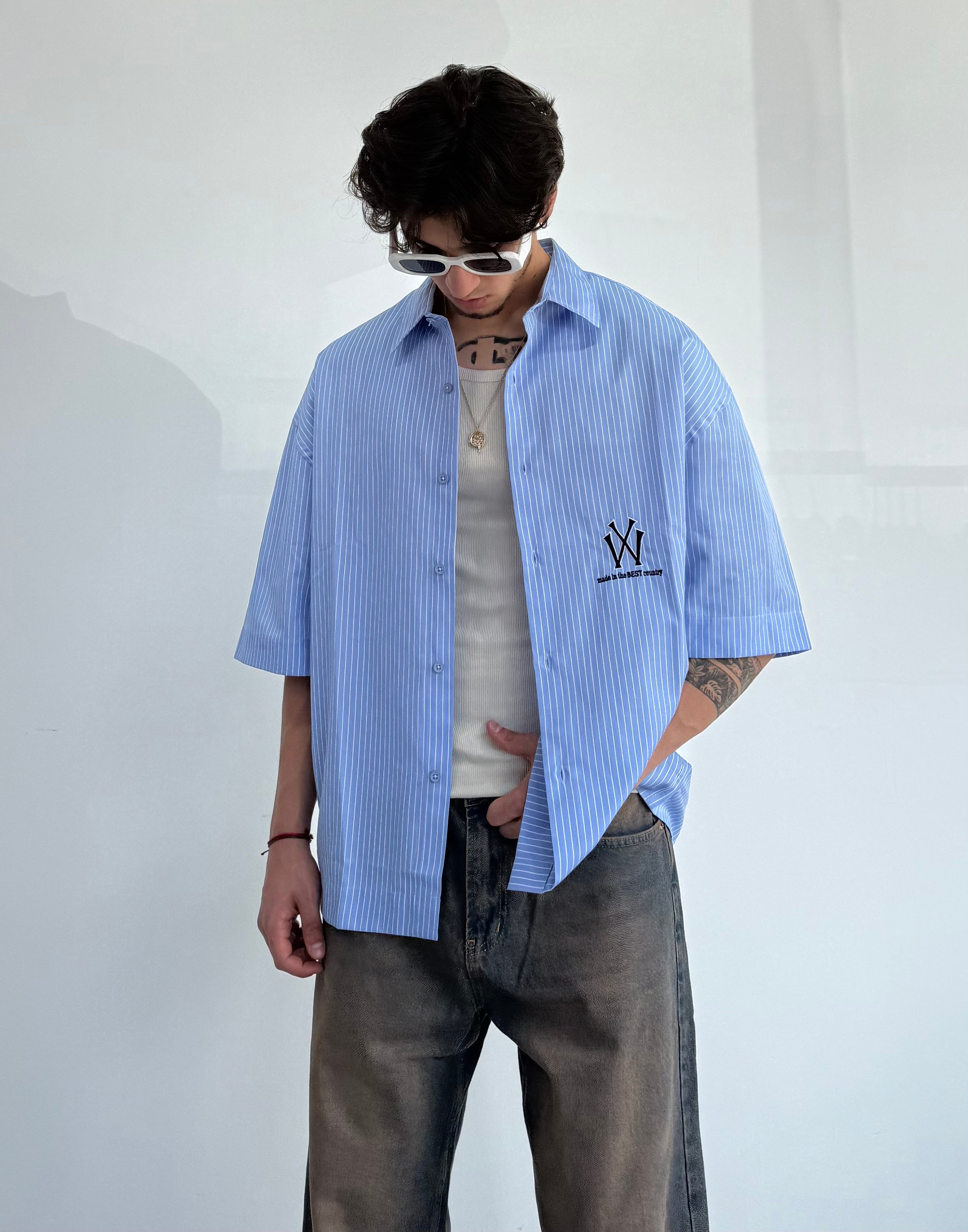 NY Baskılı Oversize kısa Kollu Gömlek