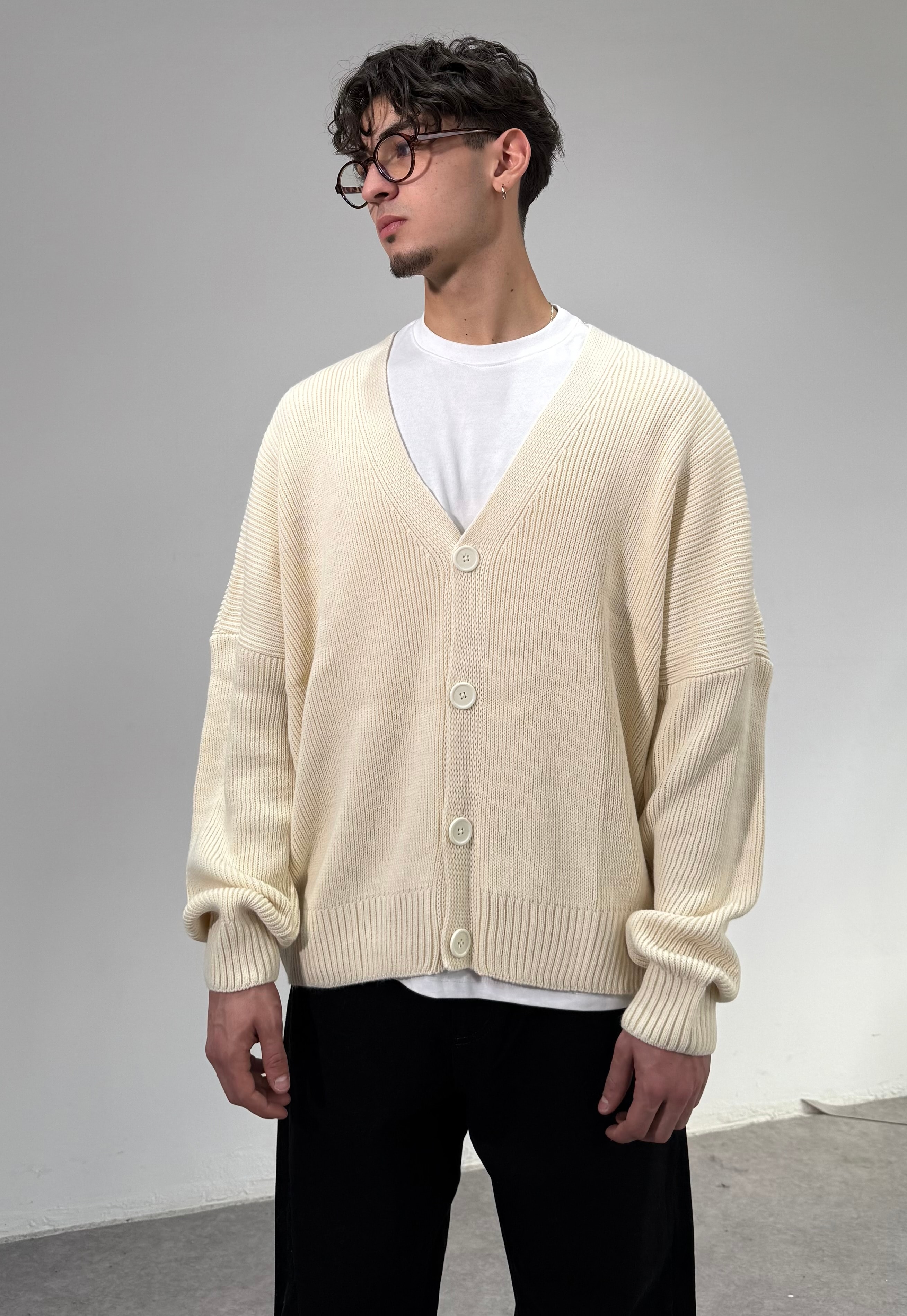 Düğmeli triko Hırka  - bej