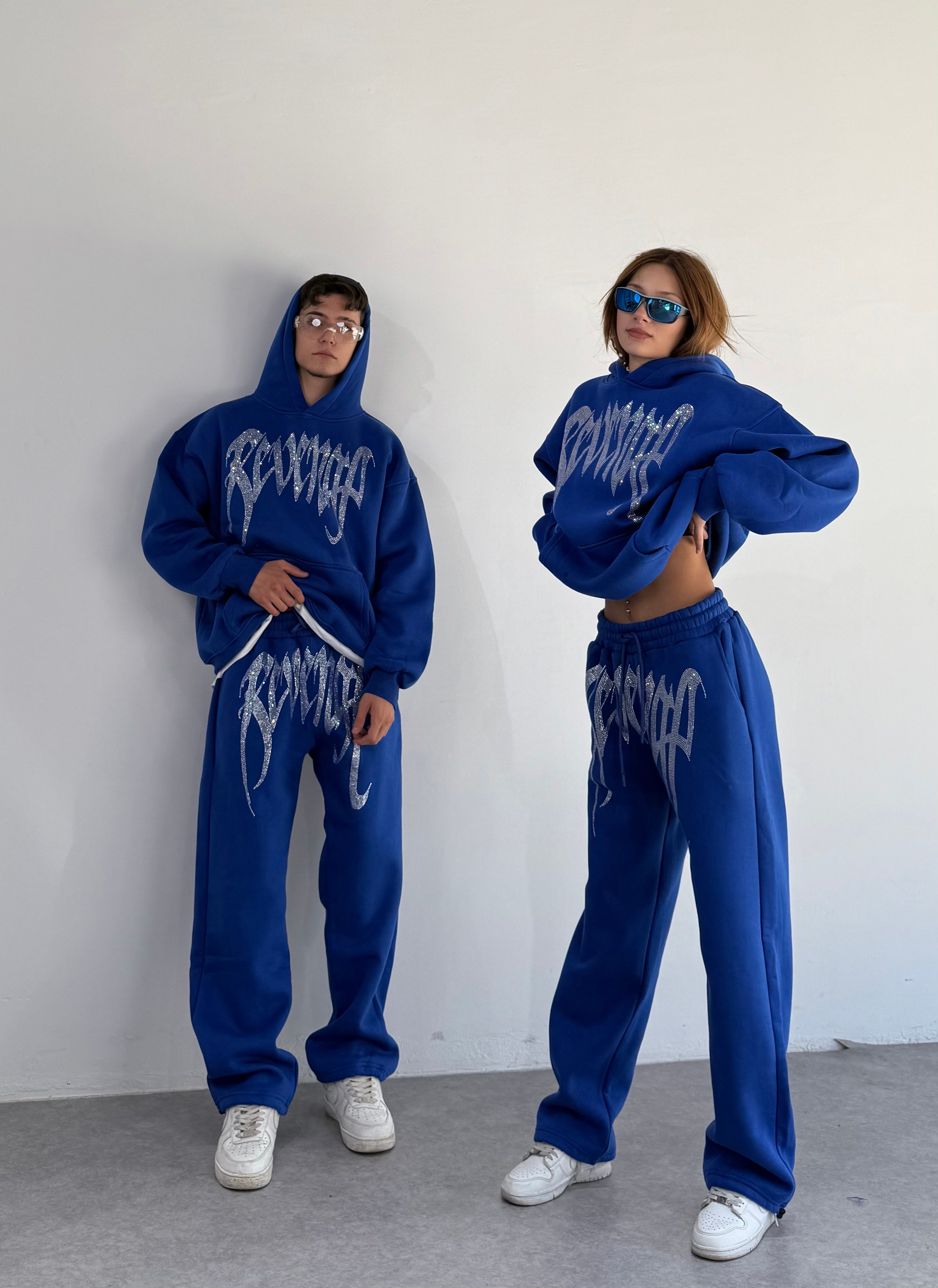  REVENGE Taşlı Oversize Eşofman Takımı  - Saks Mavi