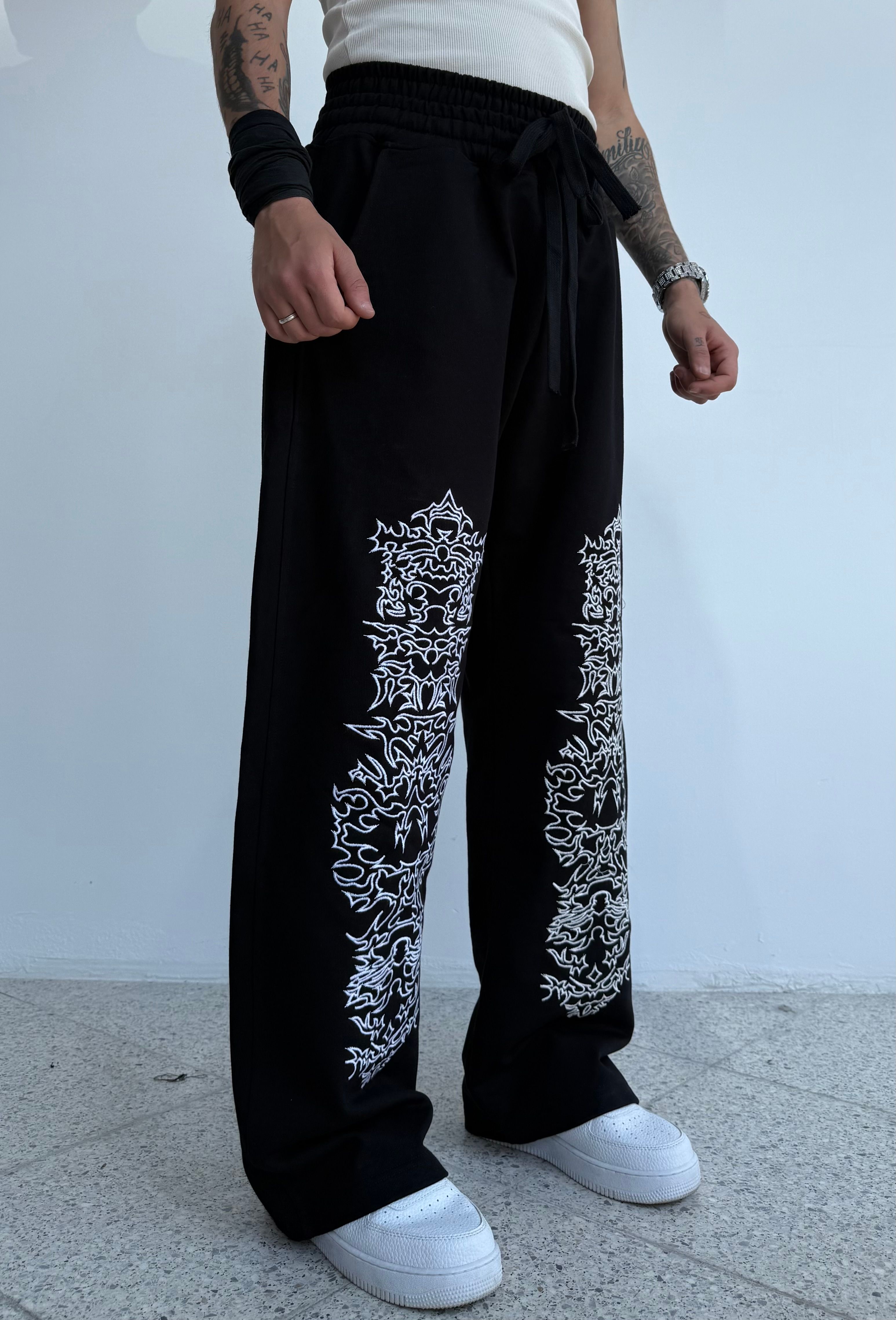 Çift Kemerli Nakışlı Premium Baggy Eşofman