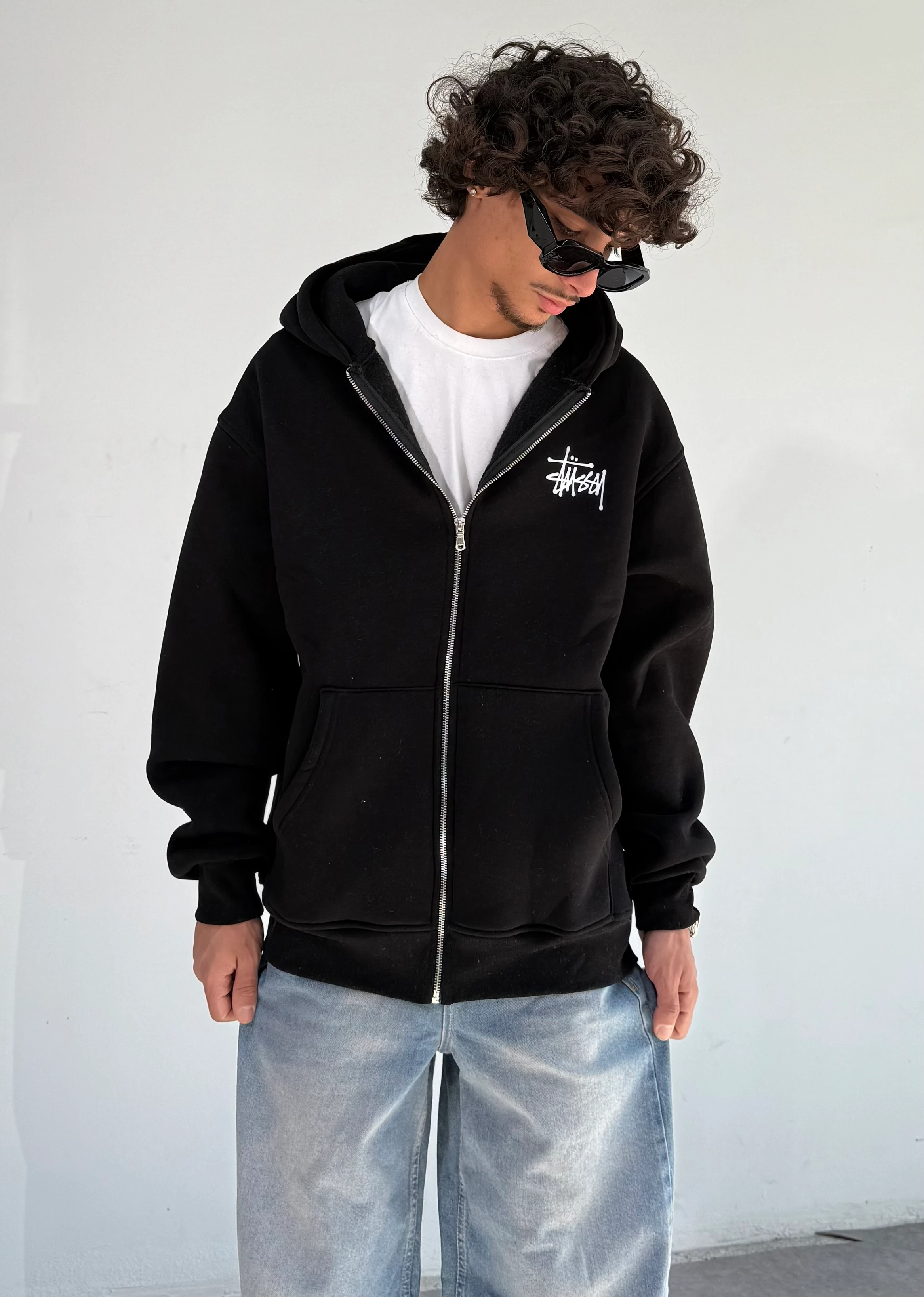 Stussy Baskılı Oversize Fermuarlı Sweatshirt