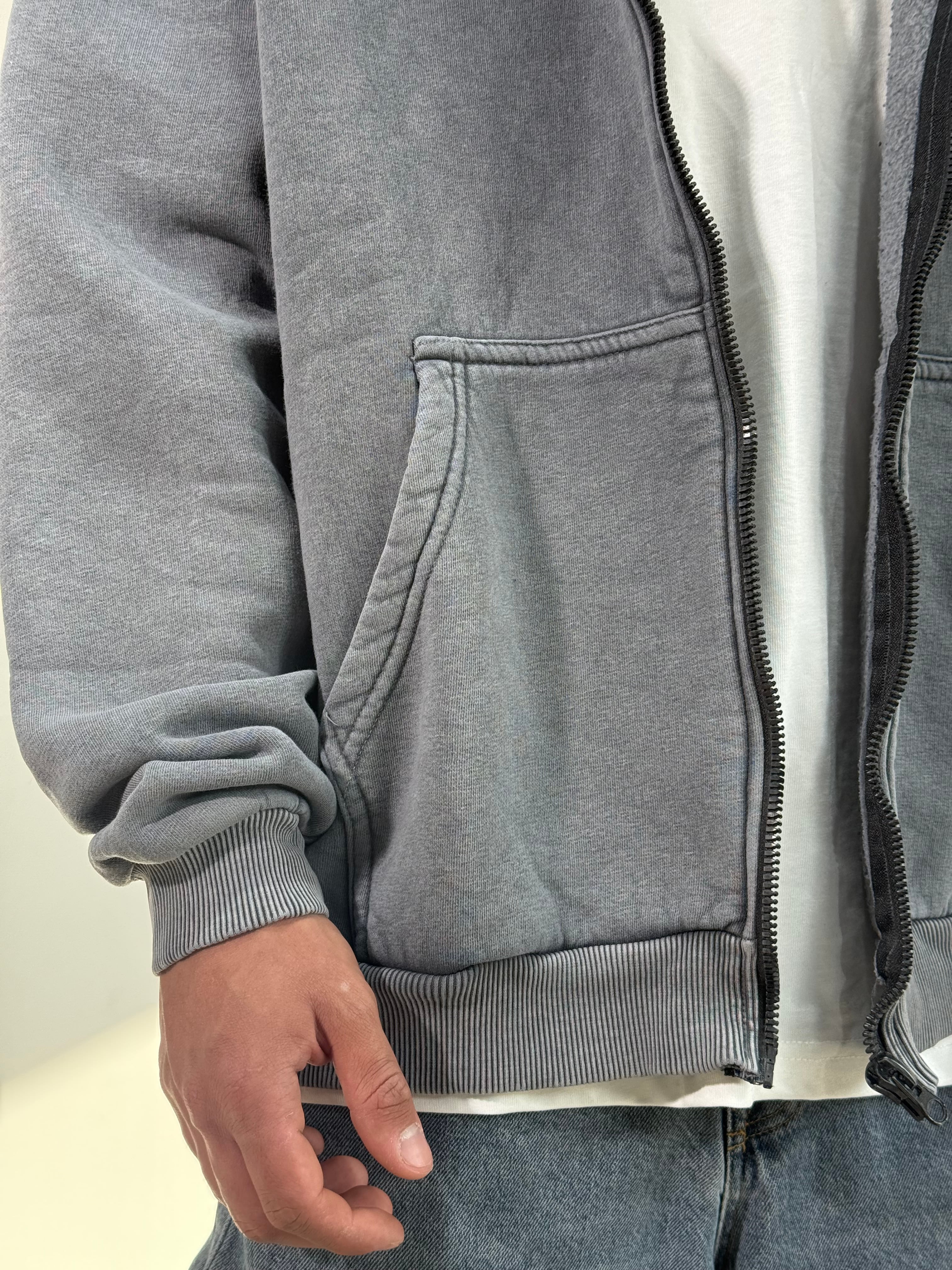 Yıkamalı Kumaş Kışlık  Oversize Basic Fermuarlı Sweatshirt