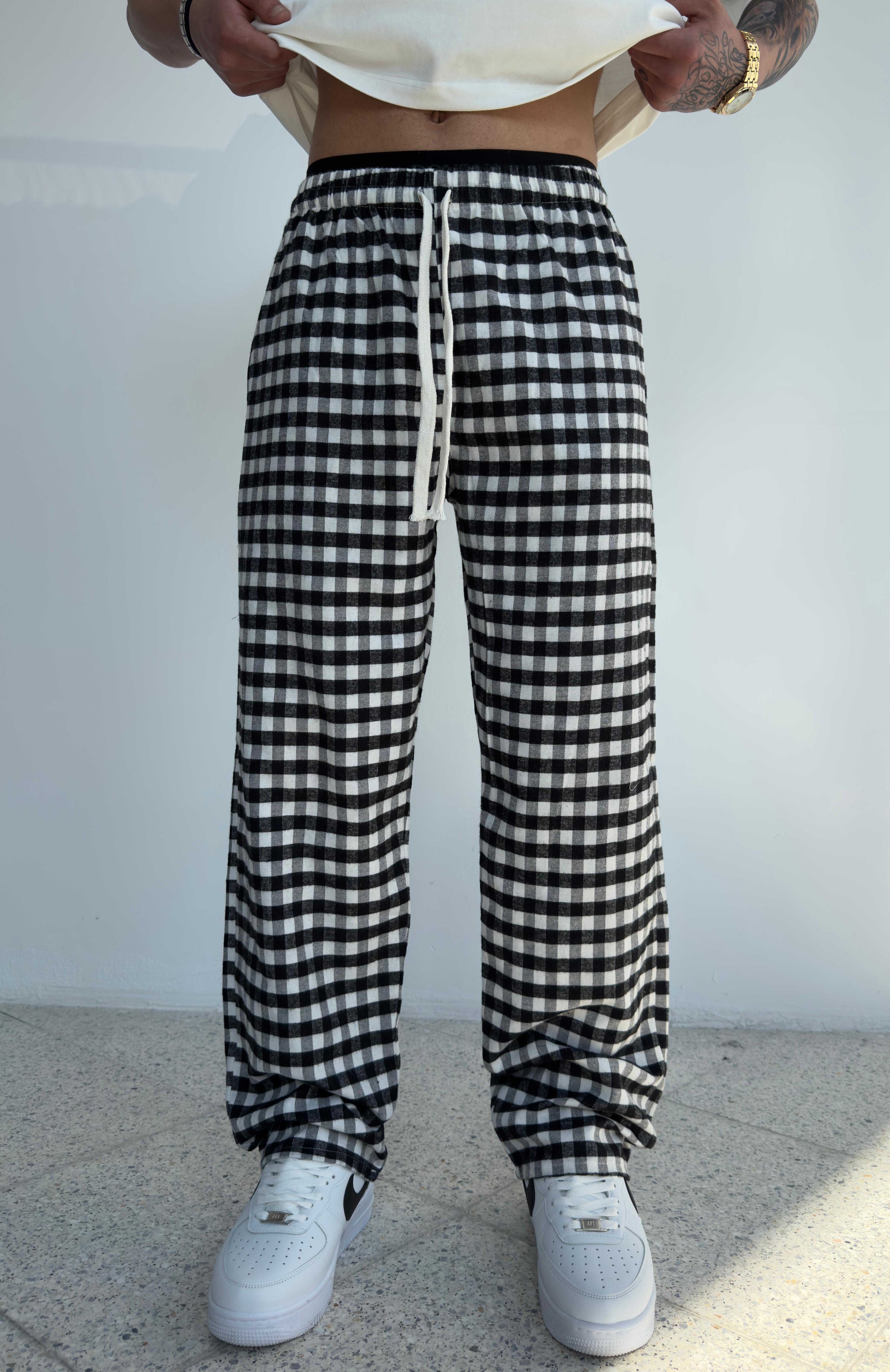 Yazlık İnce Kumaş Kareli Pijama Alt - Siyah
