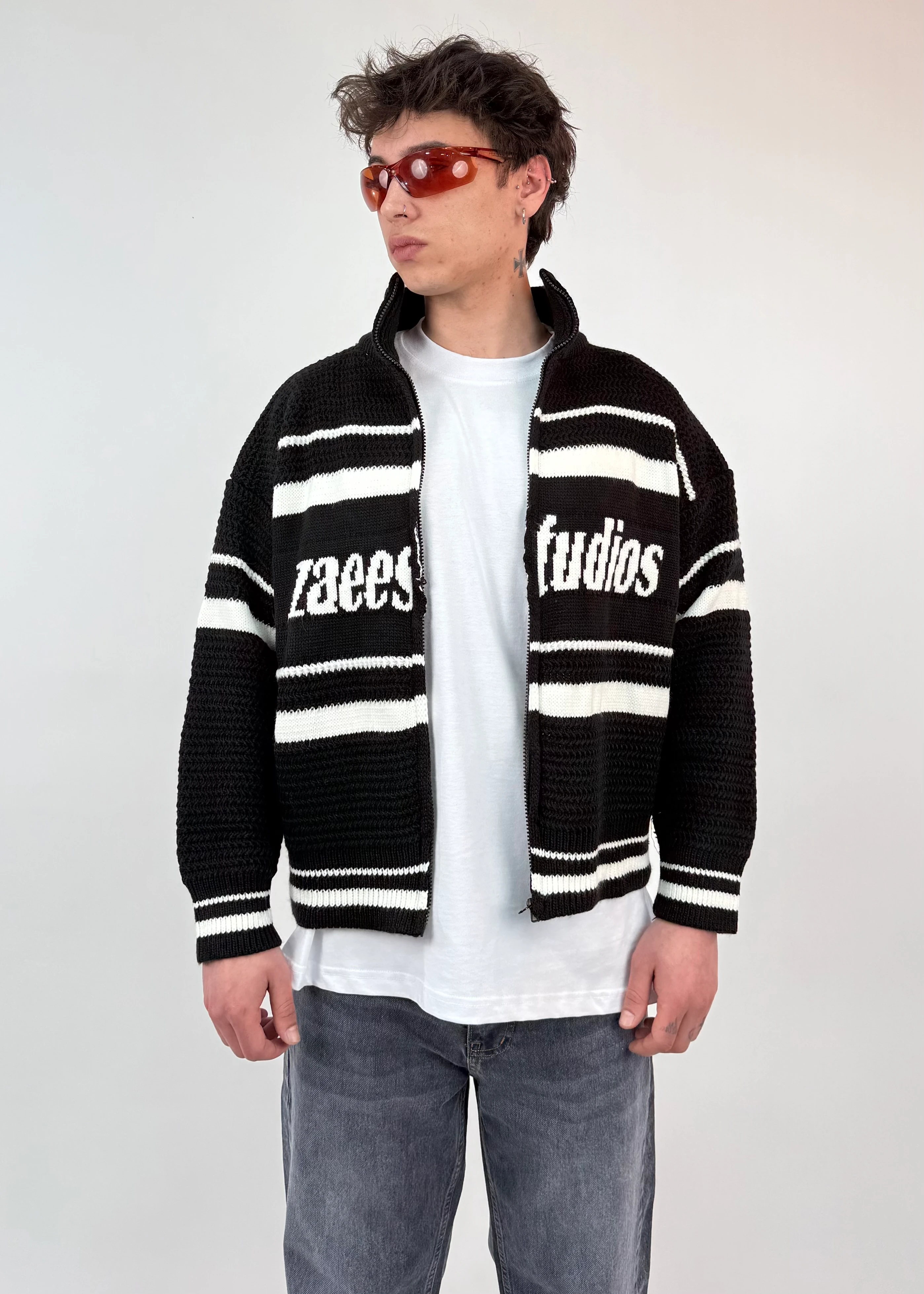 Studio Stripe Knit Crop Boy Triko Ceket