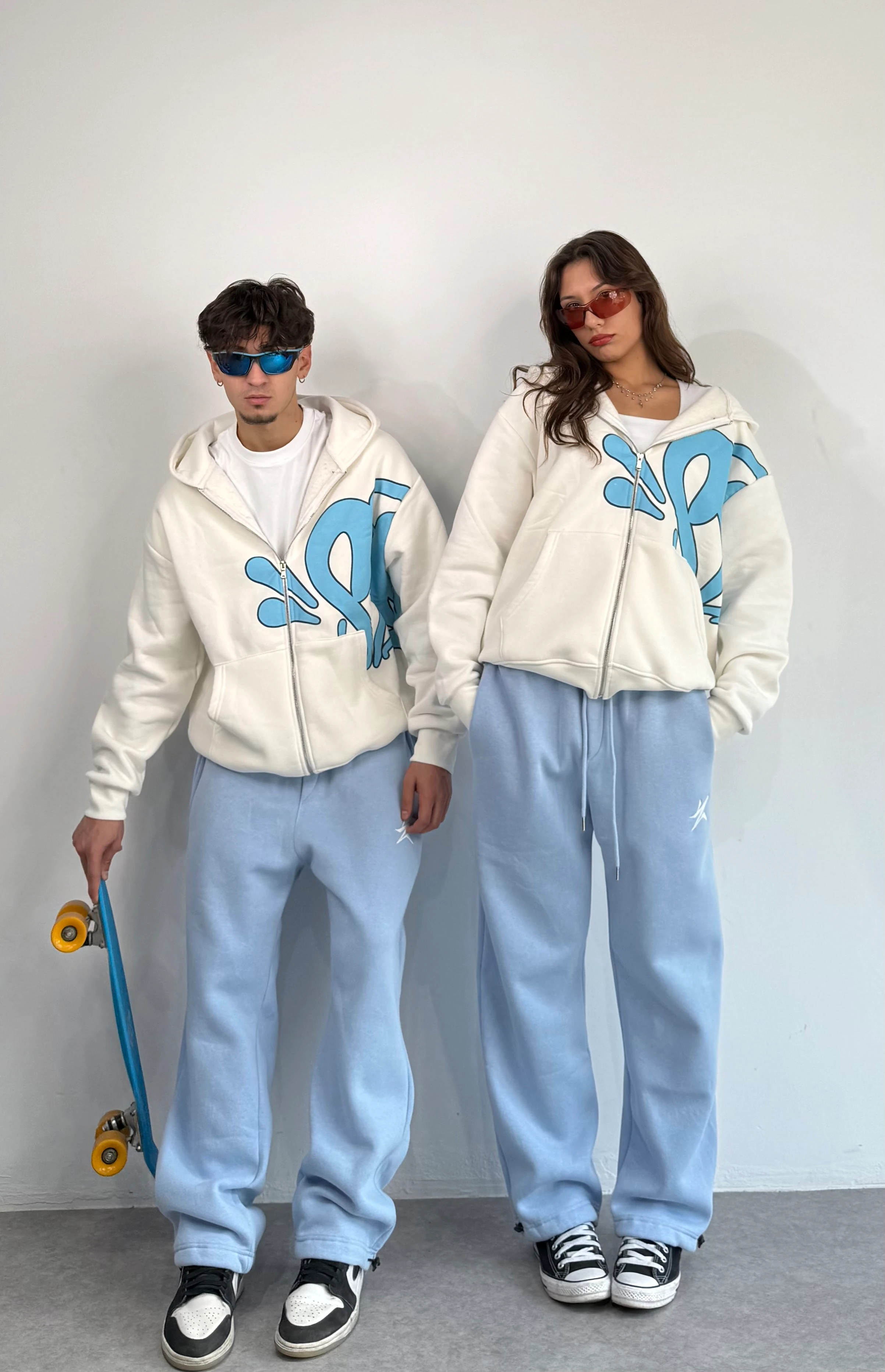 S Baskılı Oversize Zipp Hoodie 