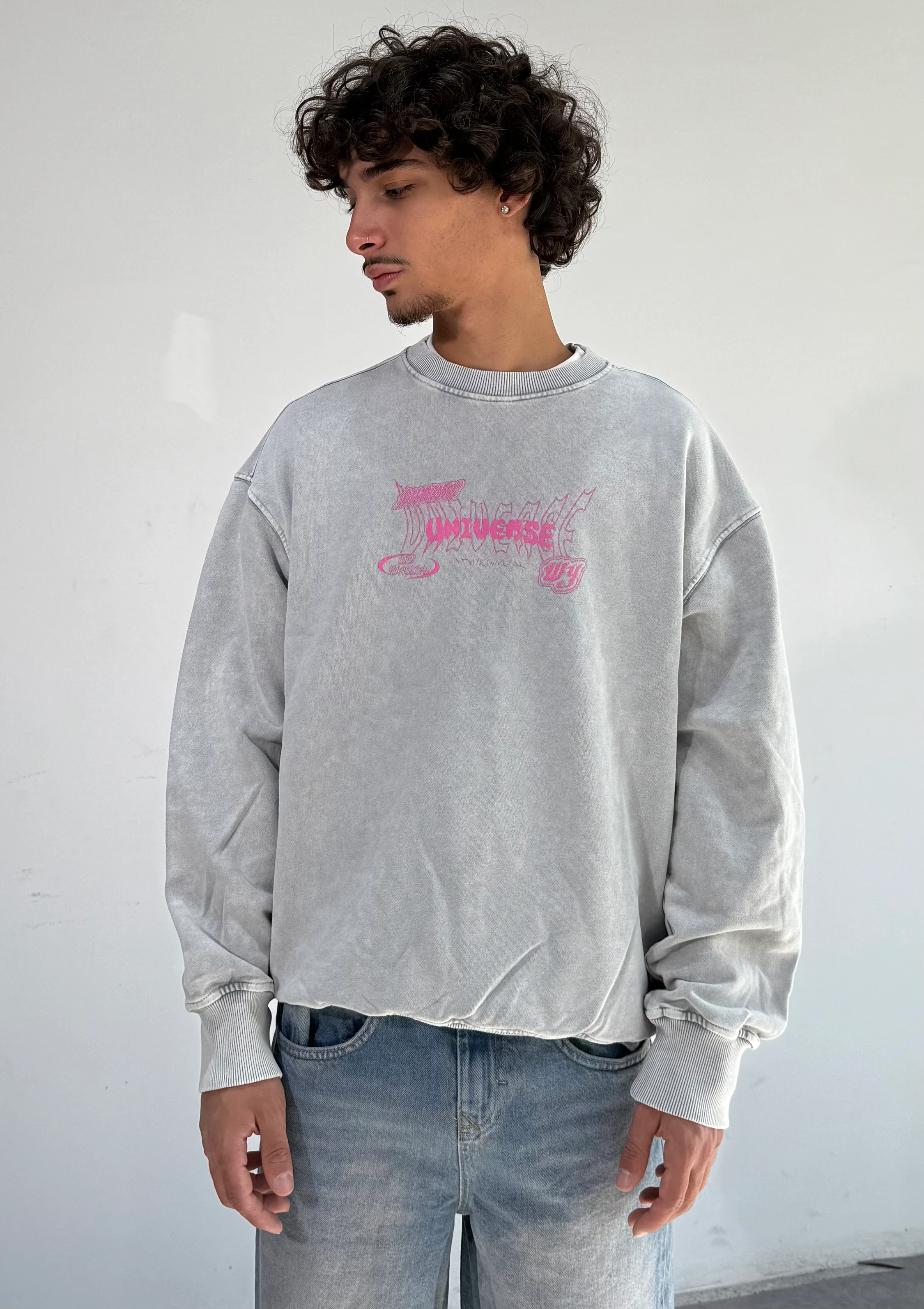 Yıkamalı Future Baskılı Oversize Sweat