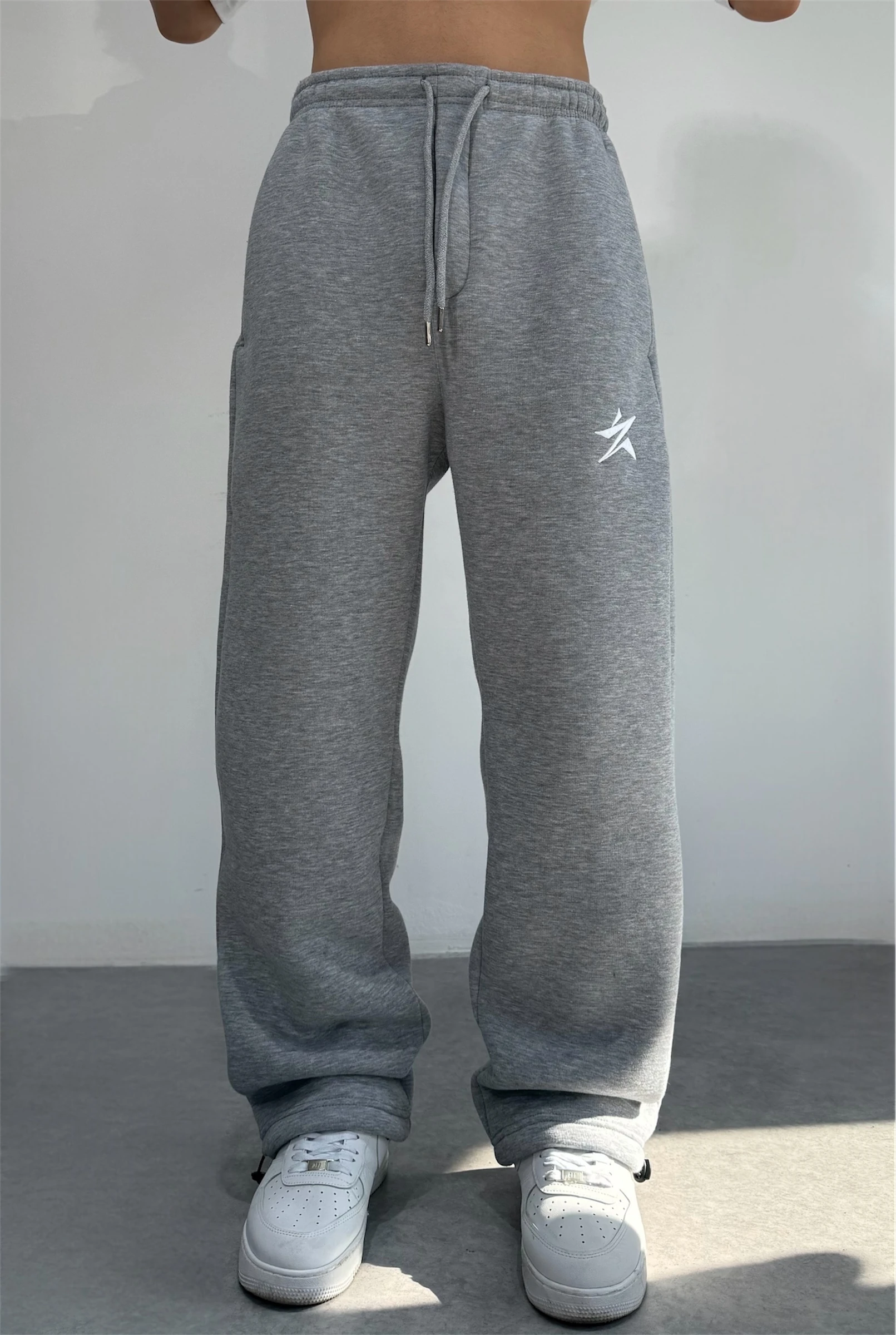 Kışlık STAR Nakışlı Ayarlanabilir Paça Baggy Eşofman Altı - Gri