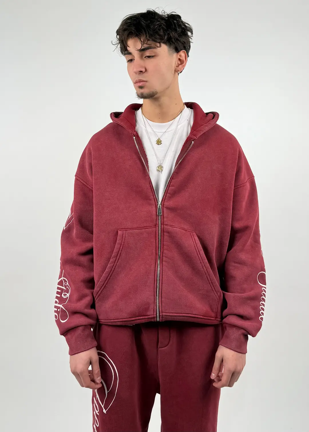 Acid Wash NMTNakışlı Oversize Zipp Hoodie