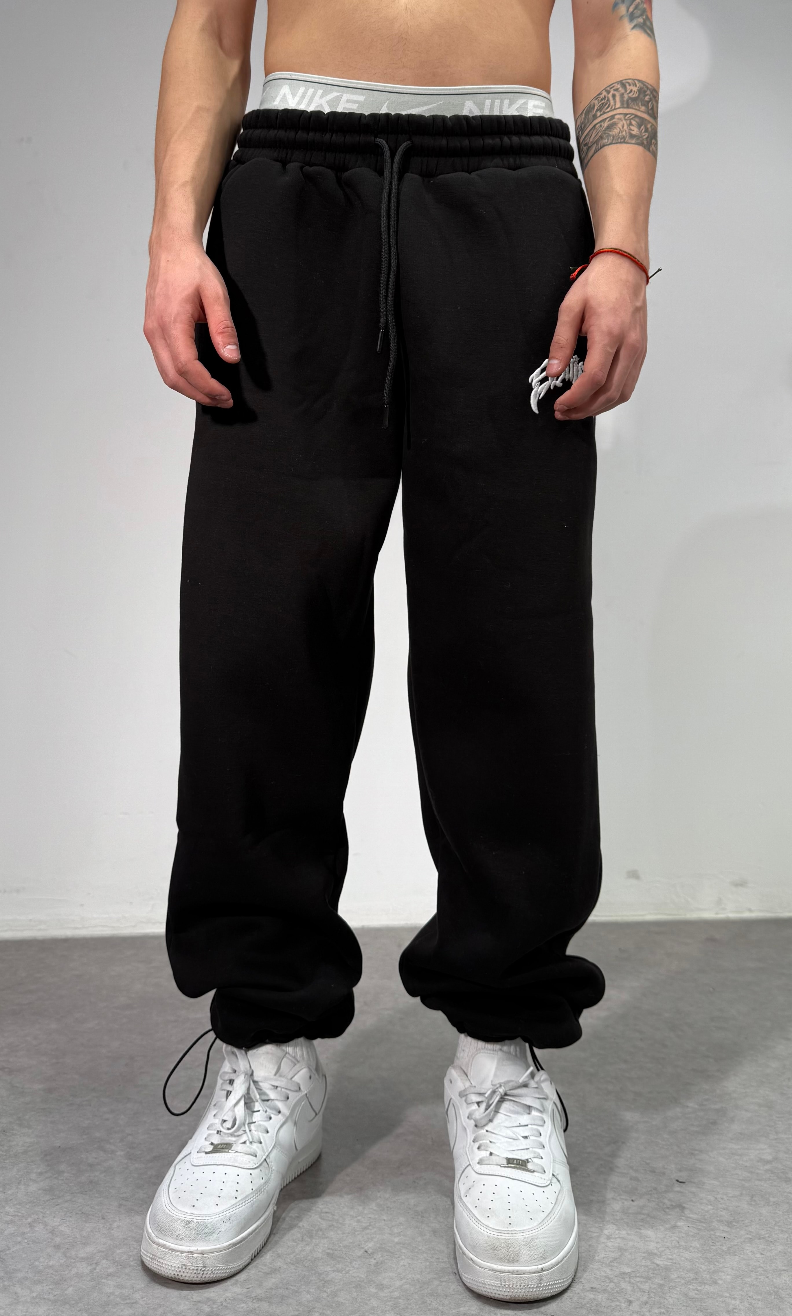 SYNCL Kışlık Nakışlı Ayarlanabilir Baggy Eşofman Altı 