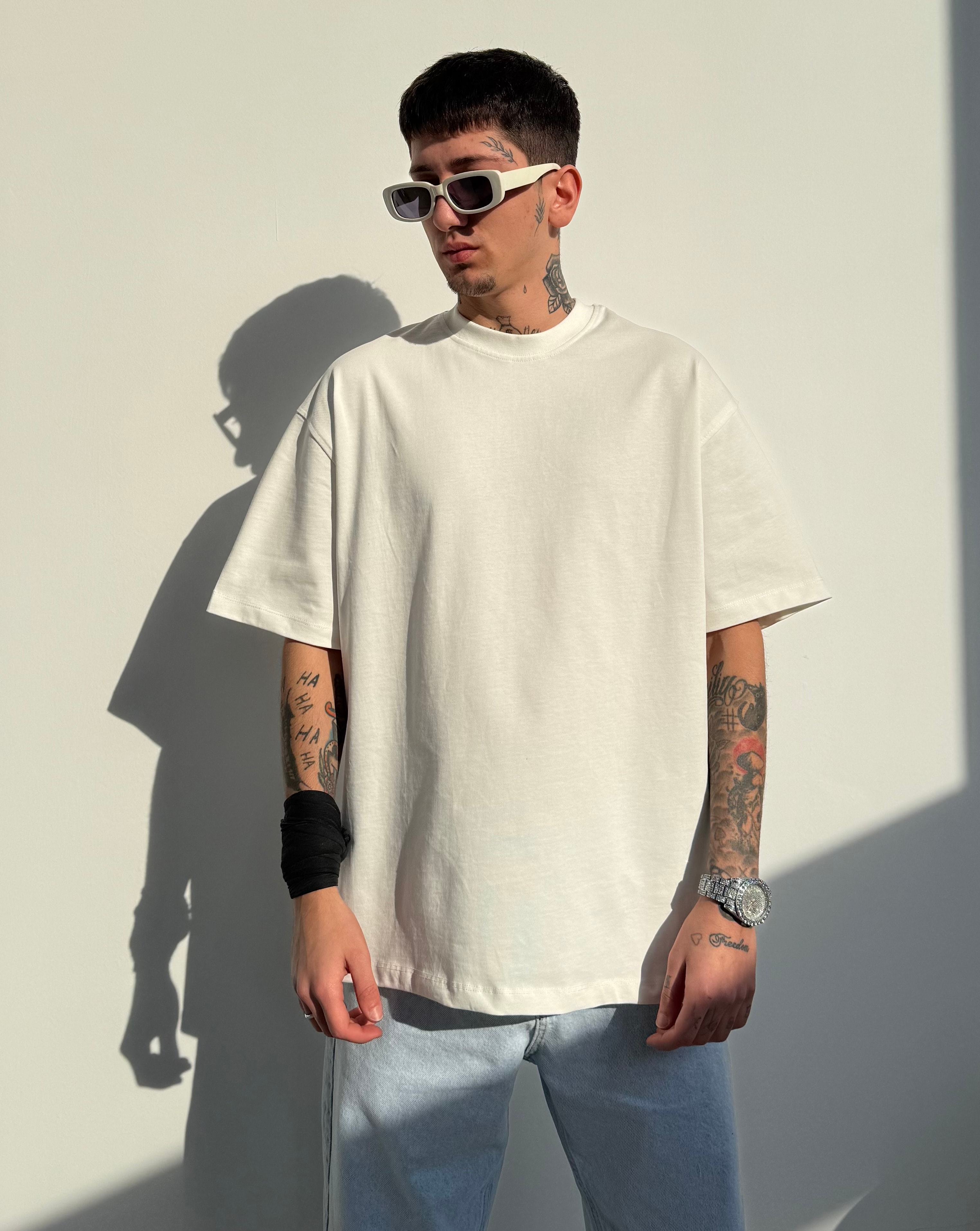 HS Basic Oversize Premium Basic Tişört - Beyaz