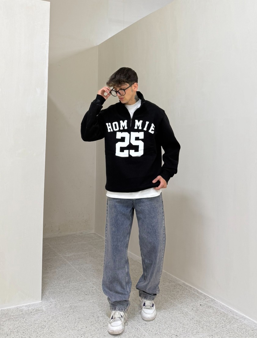HM 25 Baskılı Half Zipp Sweat
