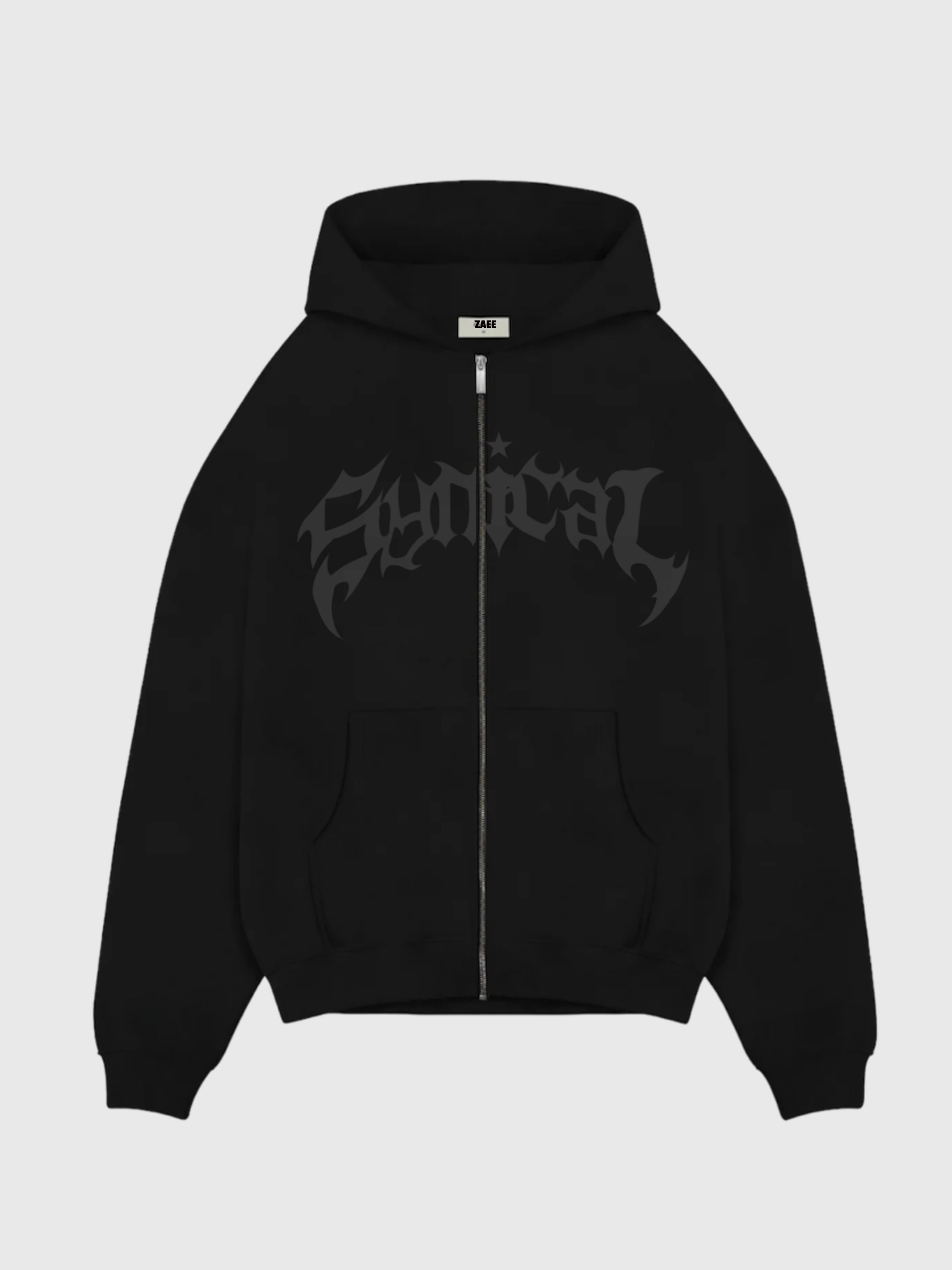 Baskılı Oversize Zipp Hoodie  - Siyah