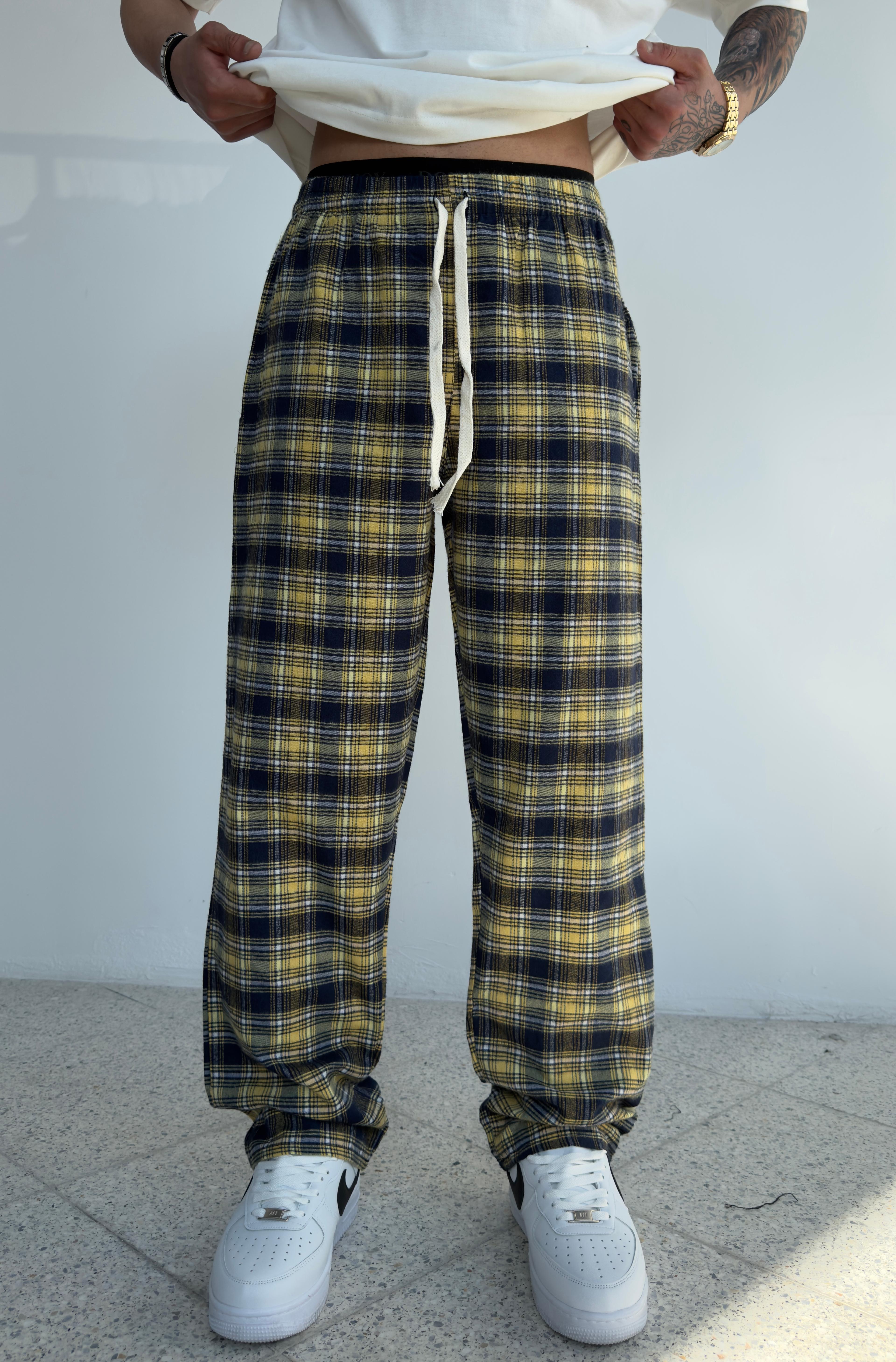 Yazlık İnce Kumaş Kareli Pijama Alt - Sarı