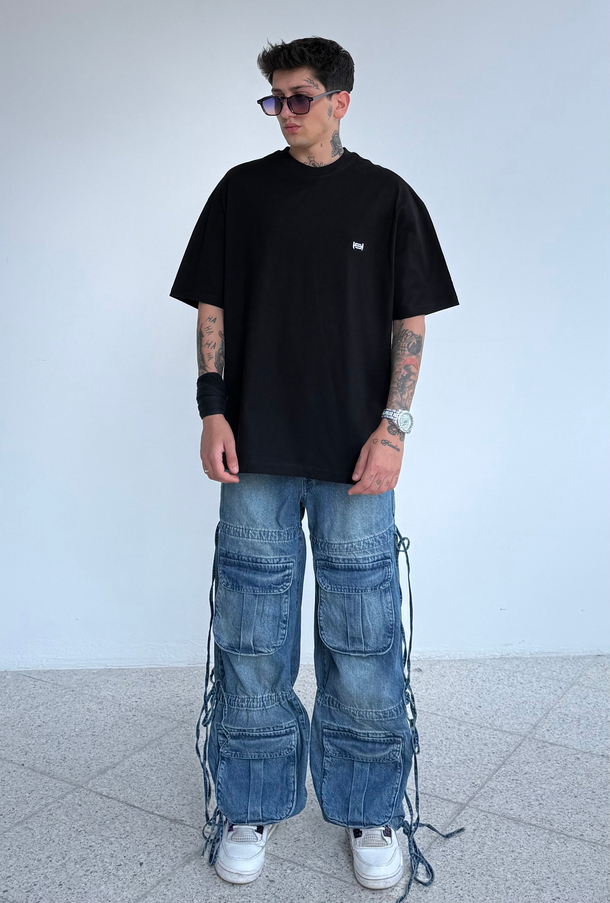 HS Minimal logo Nakışlı Oversize Tişört 