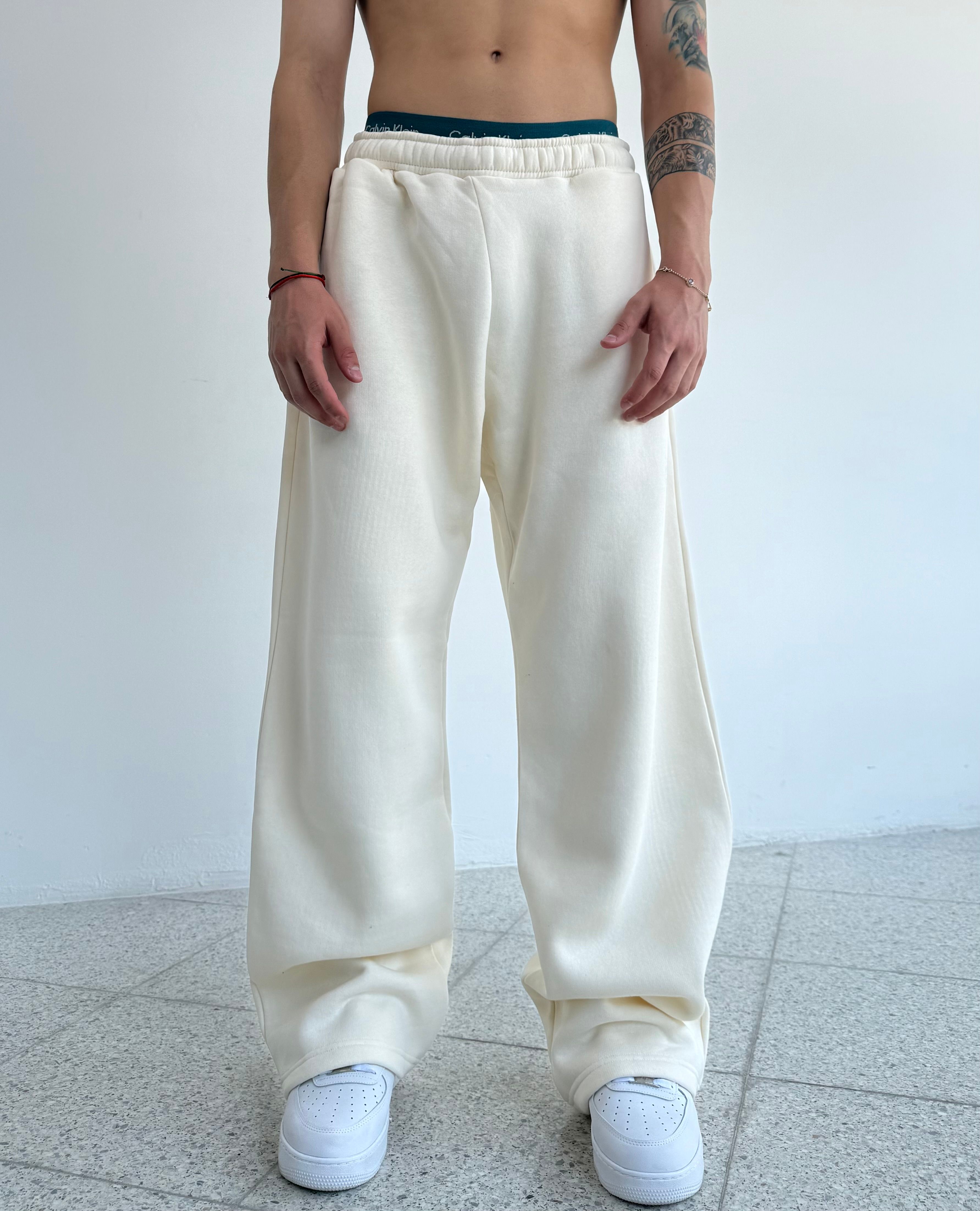 Kışlık Rev.Baskılı Oversize Eşofman Altı  - krem