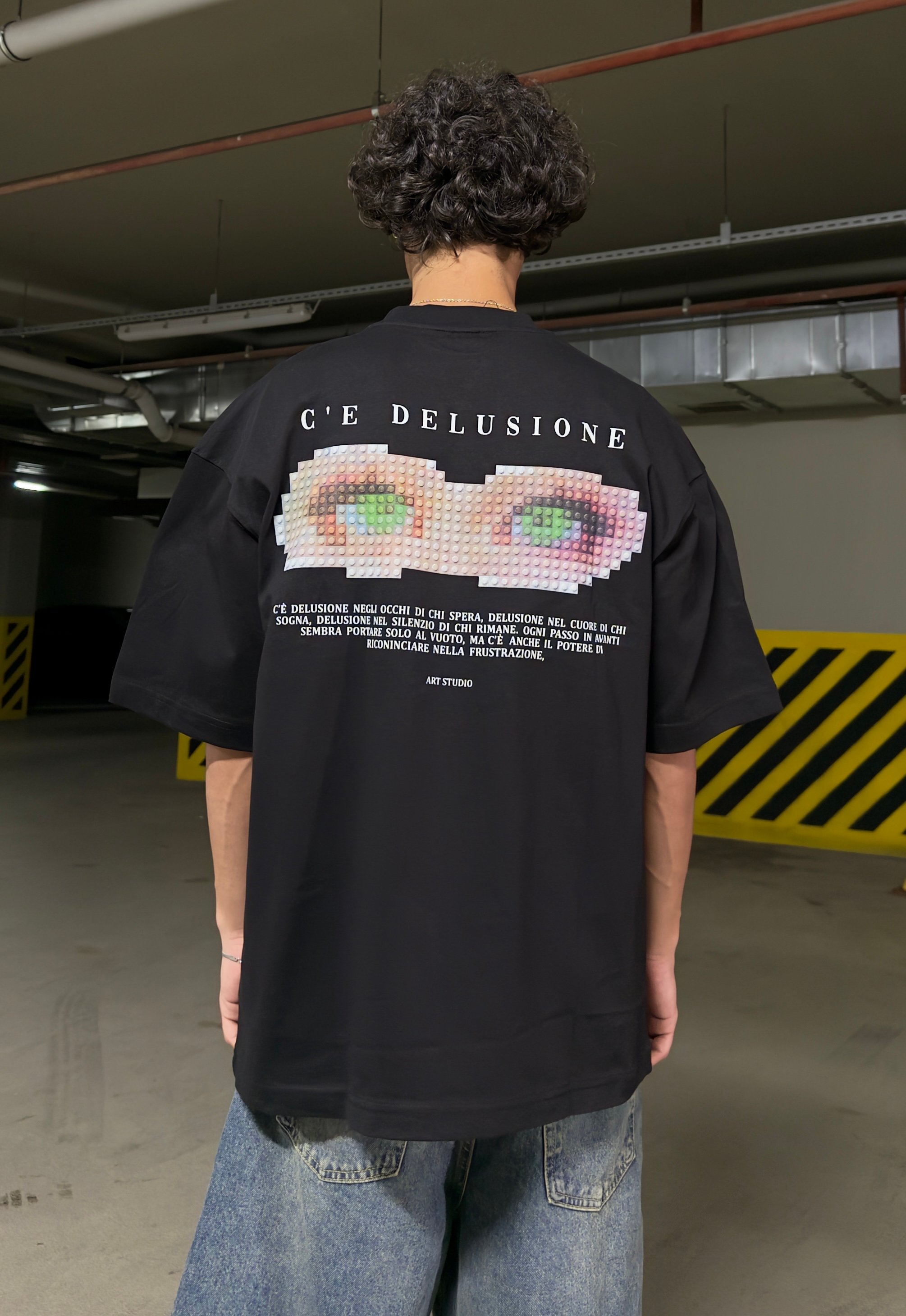 Eyes baskılı Oversize Premium Tişört - Siyah