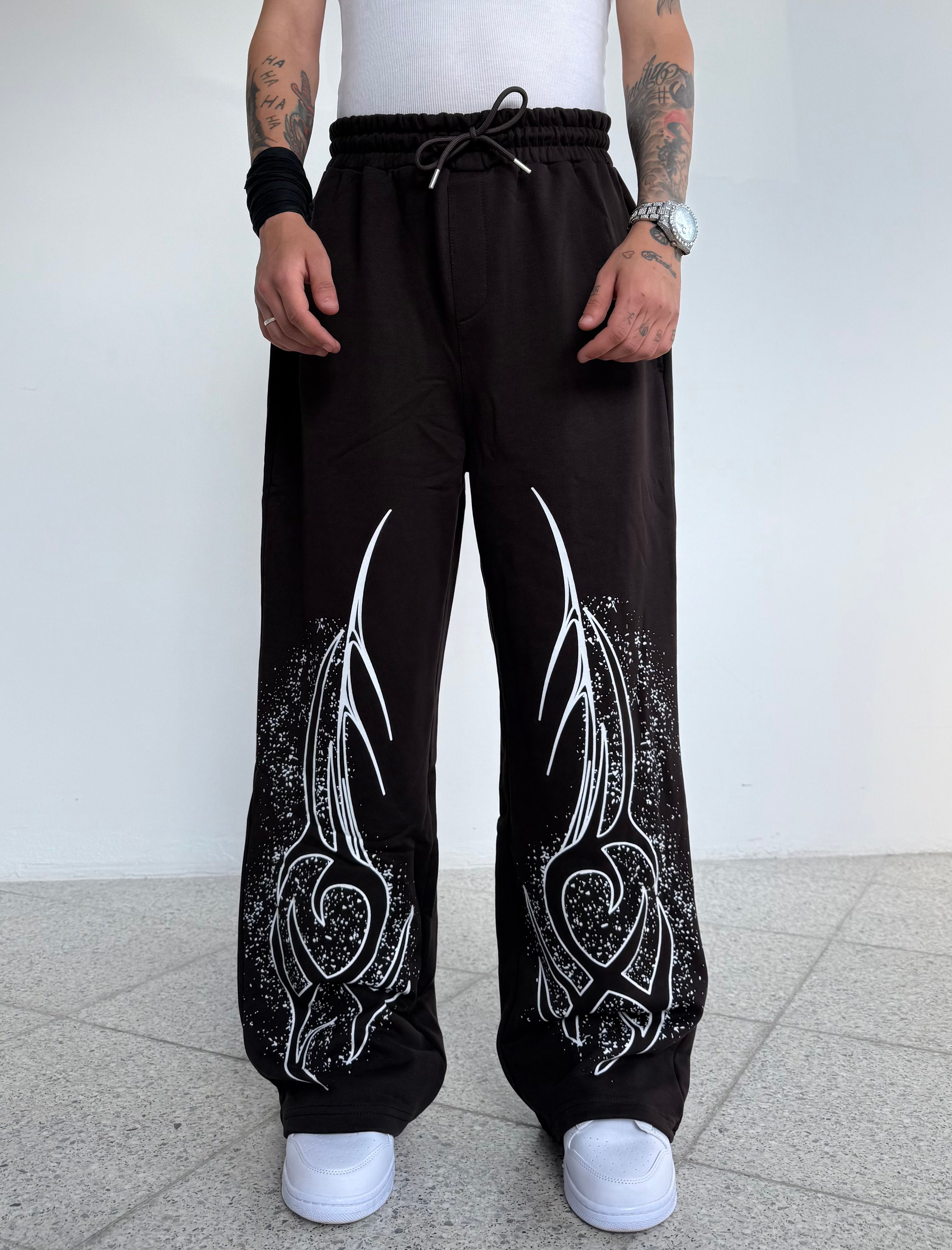 Baskılı Baggy Eşofman Altı - kahverengi