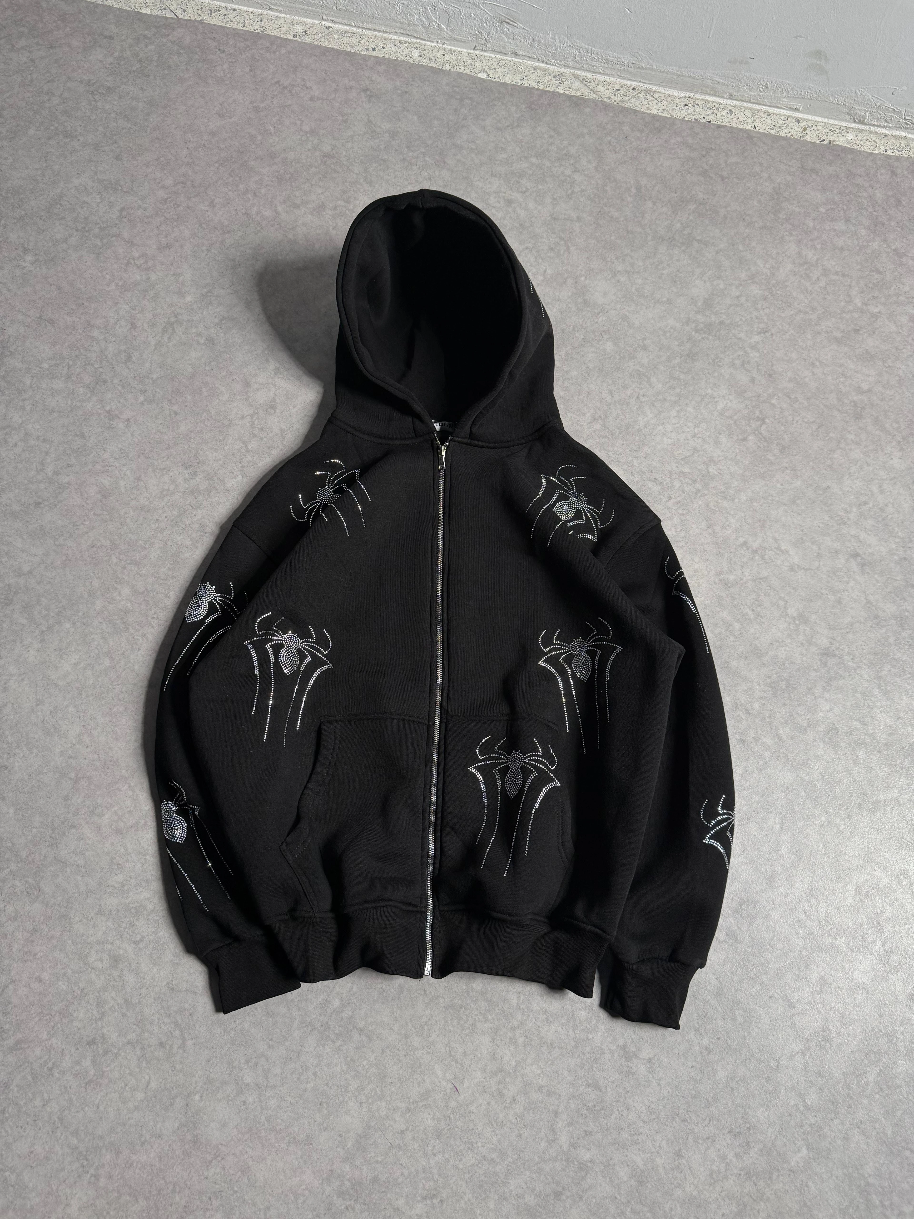 Özel Seri Spider Taşlı Oversize Zipp Hoodie