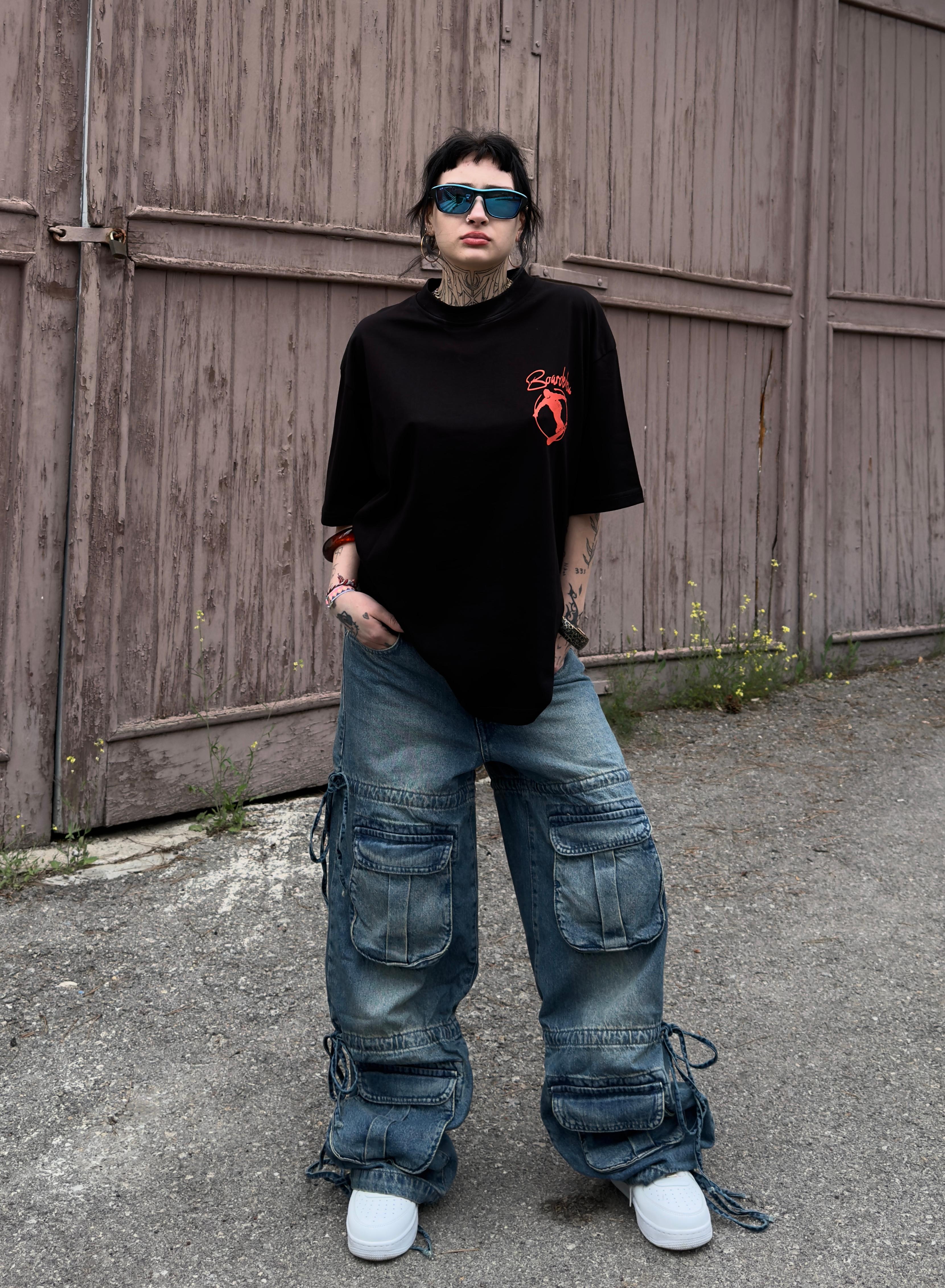 Skate Baskılı Oversize Tişört 