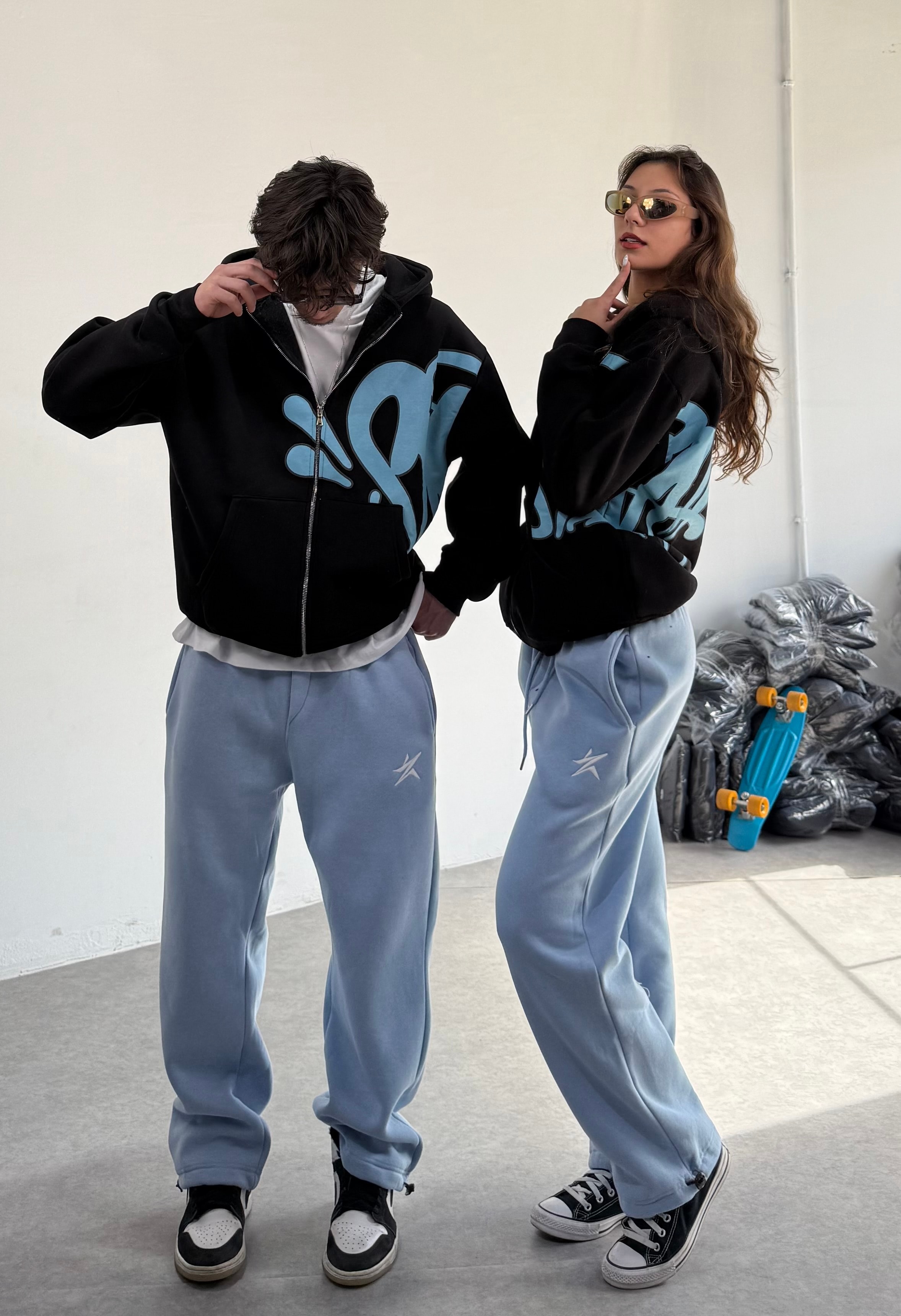 S Baskılı Oversize Zipp Hoodie 