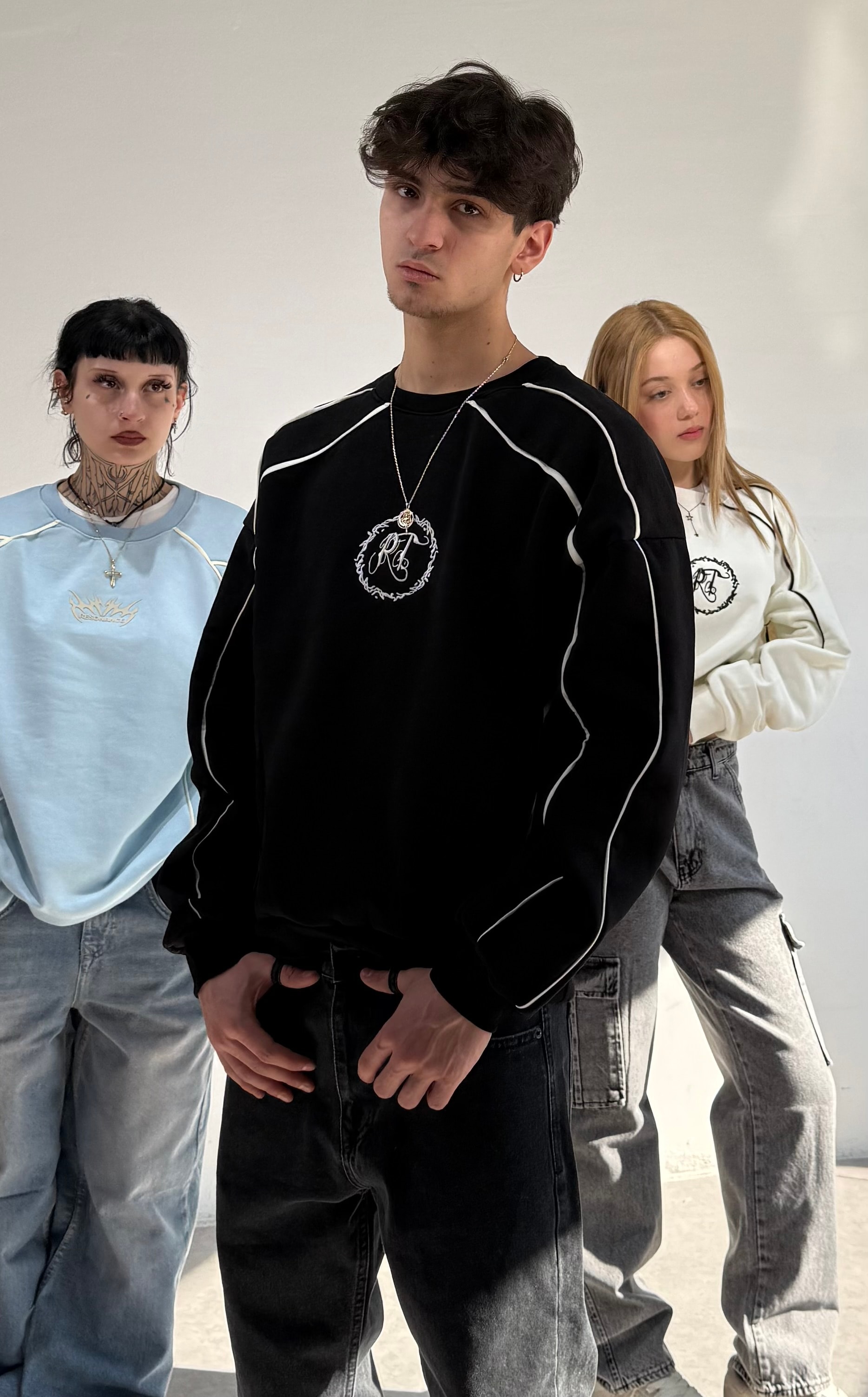 Biye Geçişli Oversize Premium Sweat  - Siyah