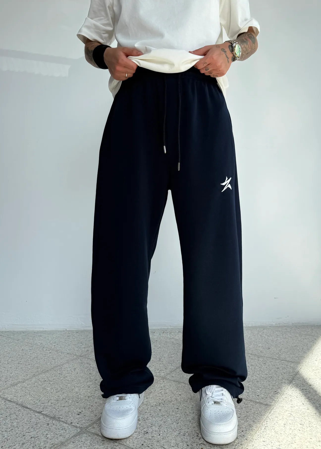Kışlık STAR Nakışlı Ayarlanabilir Paça Baggy Eşofman Altı - lacivert