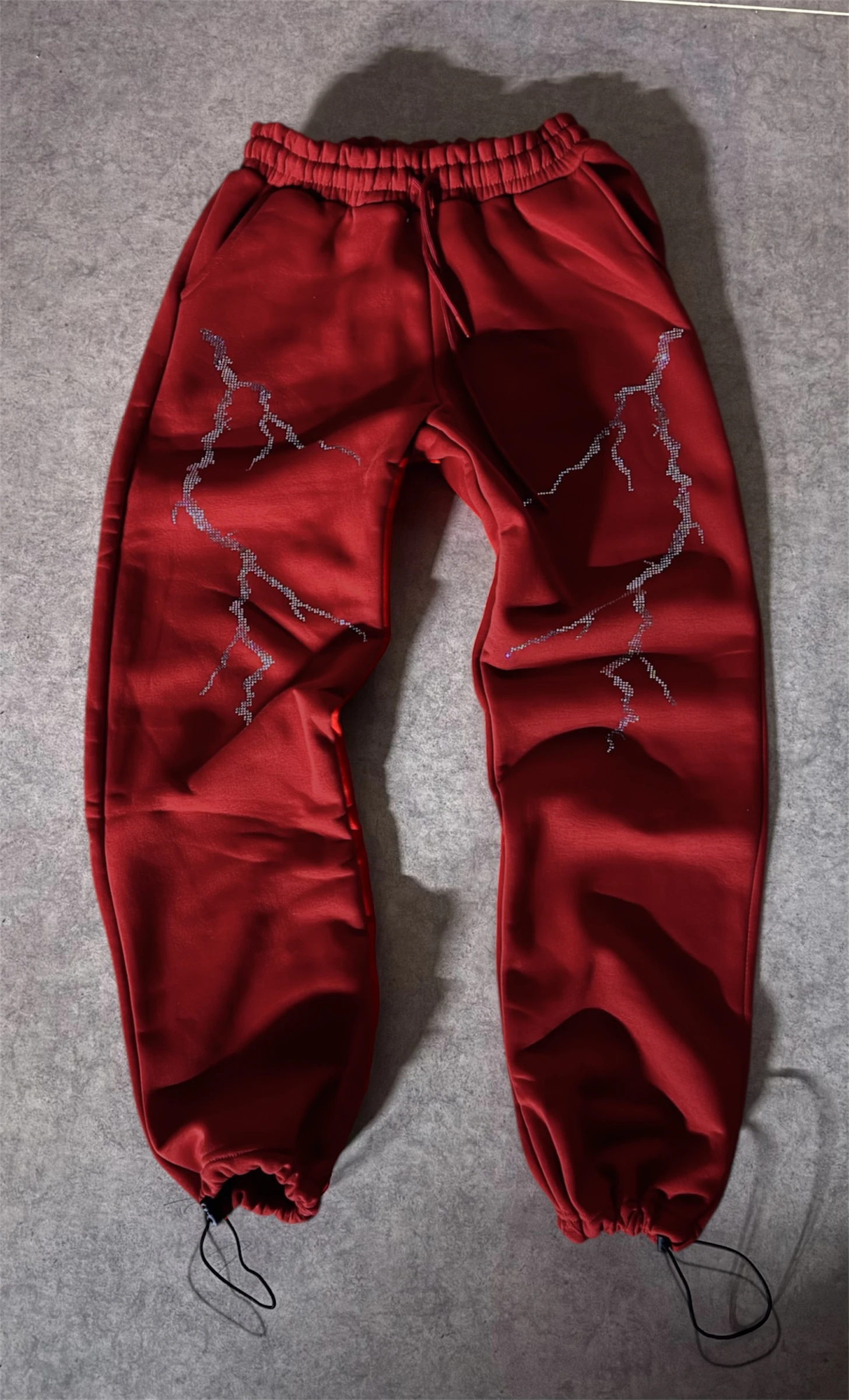 Kışlık Yıldırımlı Taşlı ayarlanabilir Paça Baggy Eşofman Altı  - Bordo