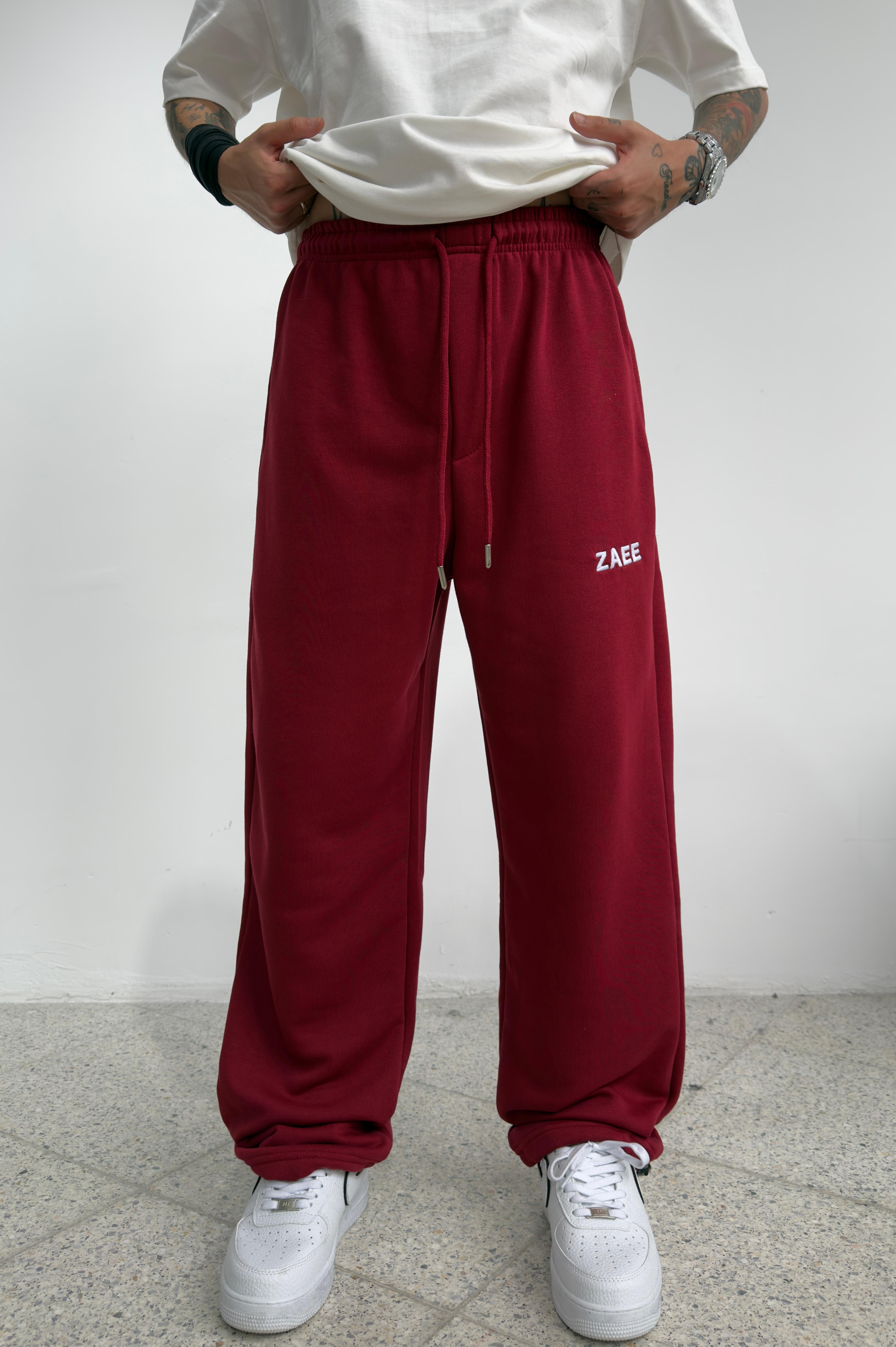 ZAEE Nakışlı Yazlık Kumaş Ayarlanabilir Paça Baggy Premium Eşofman Altı  - Bordo