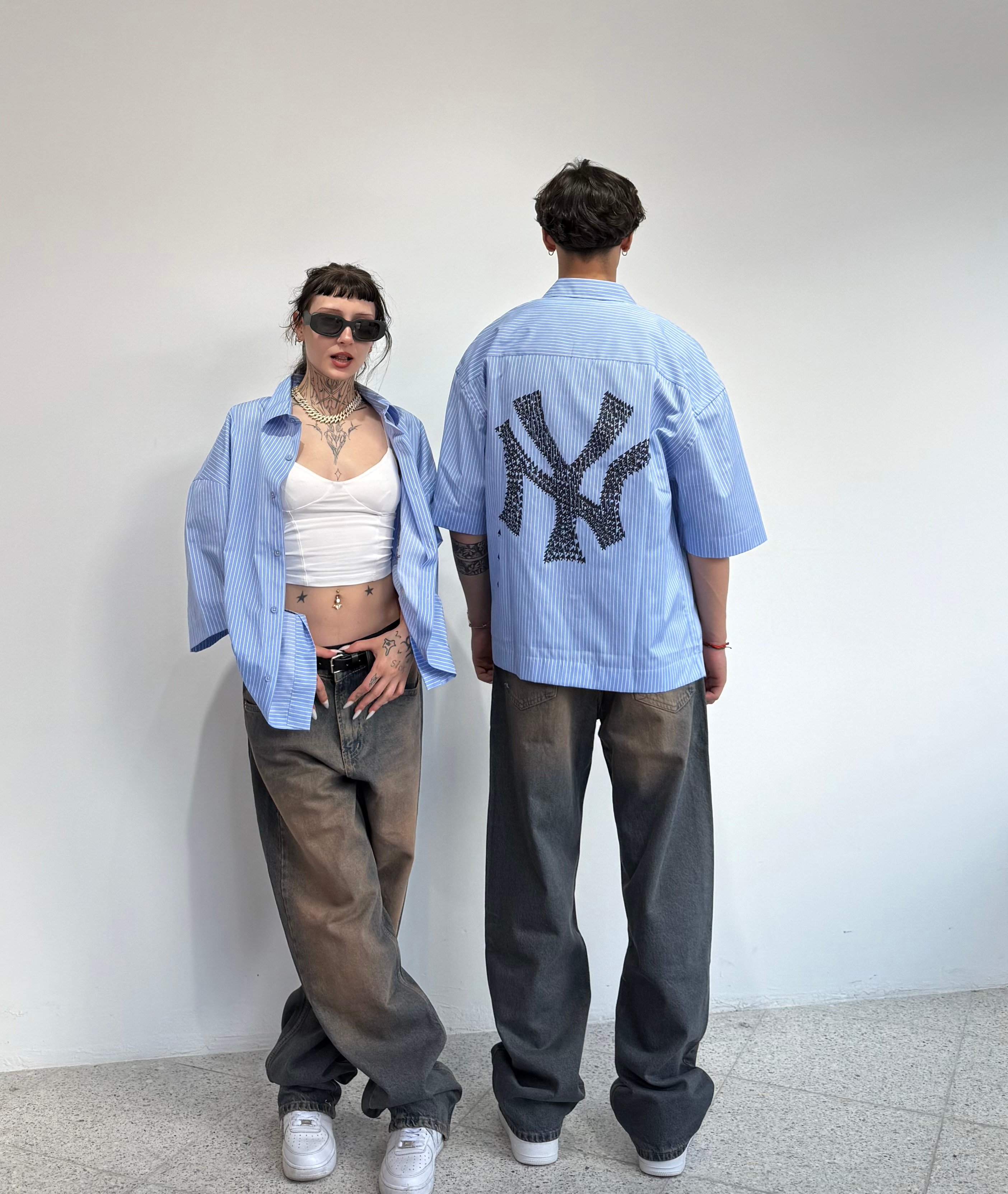 NY Baskılı Oversize kısa Kollu Gömlek