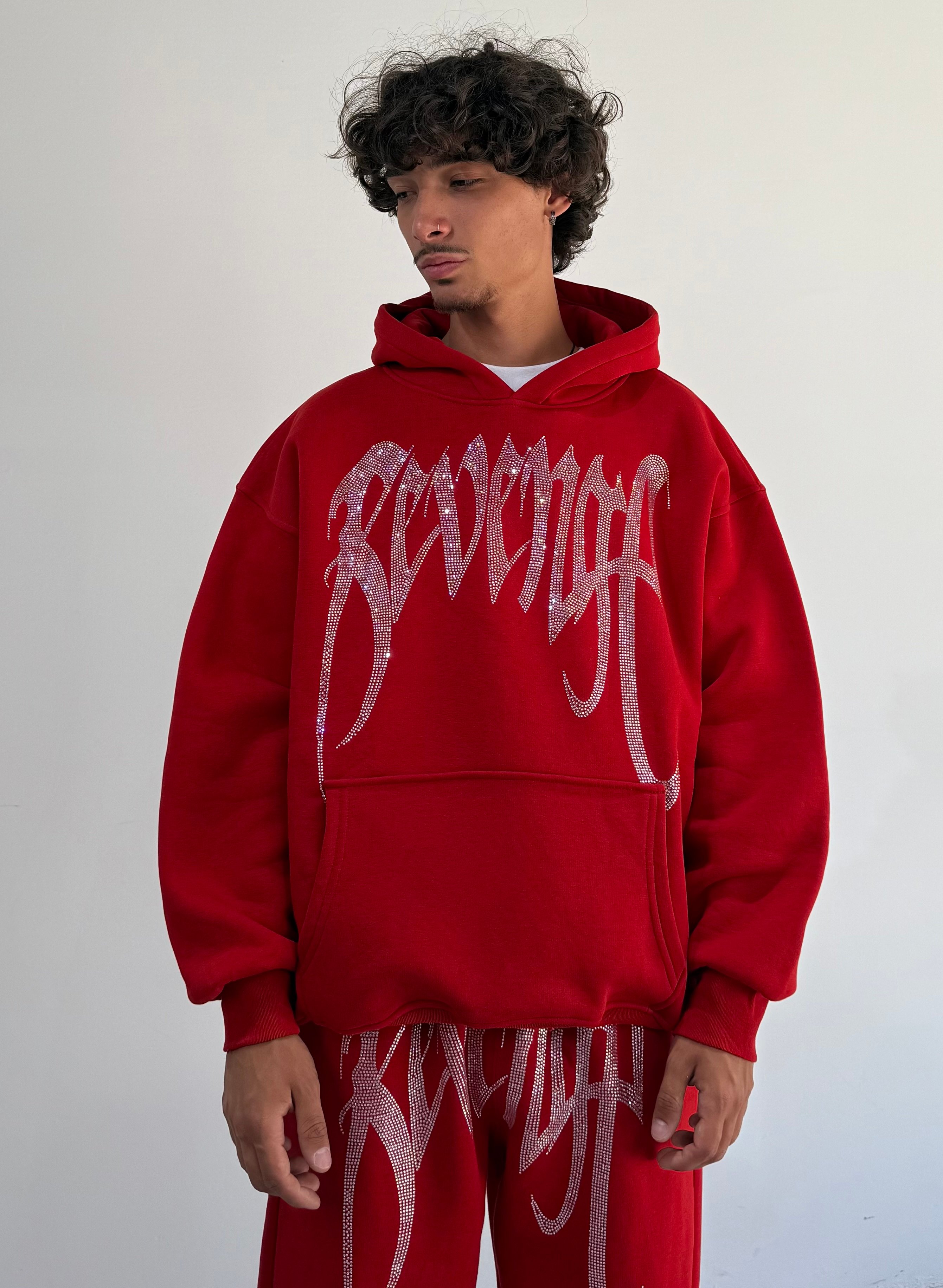 REVENGE taşlı Oversize Sweatshirt - Kırmızı