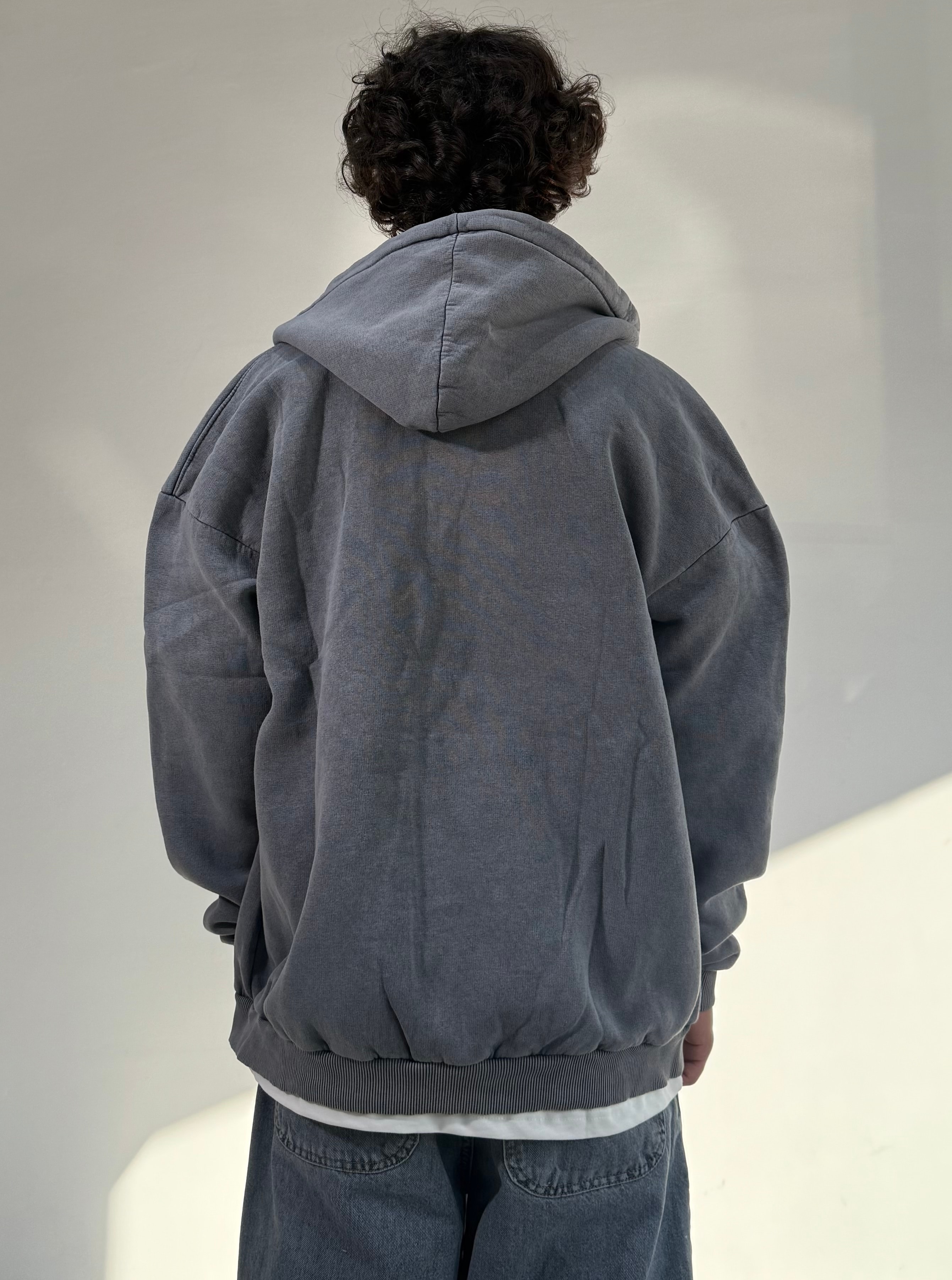 Yıkamalı Kumaş Kışlık  Oversize Basic Fermuarlı Sweatshirt