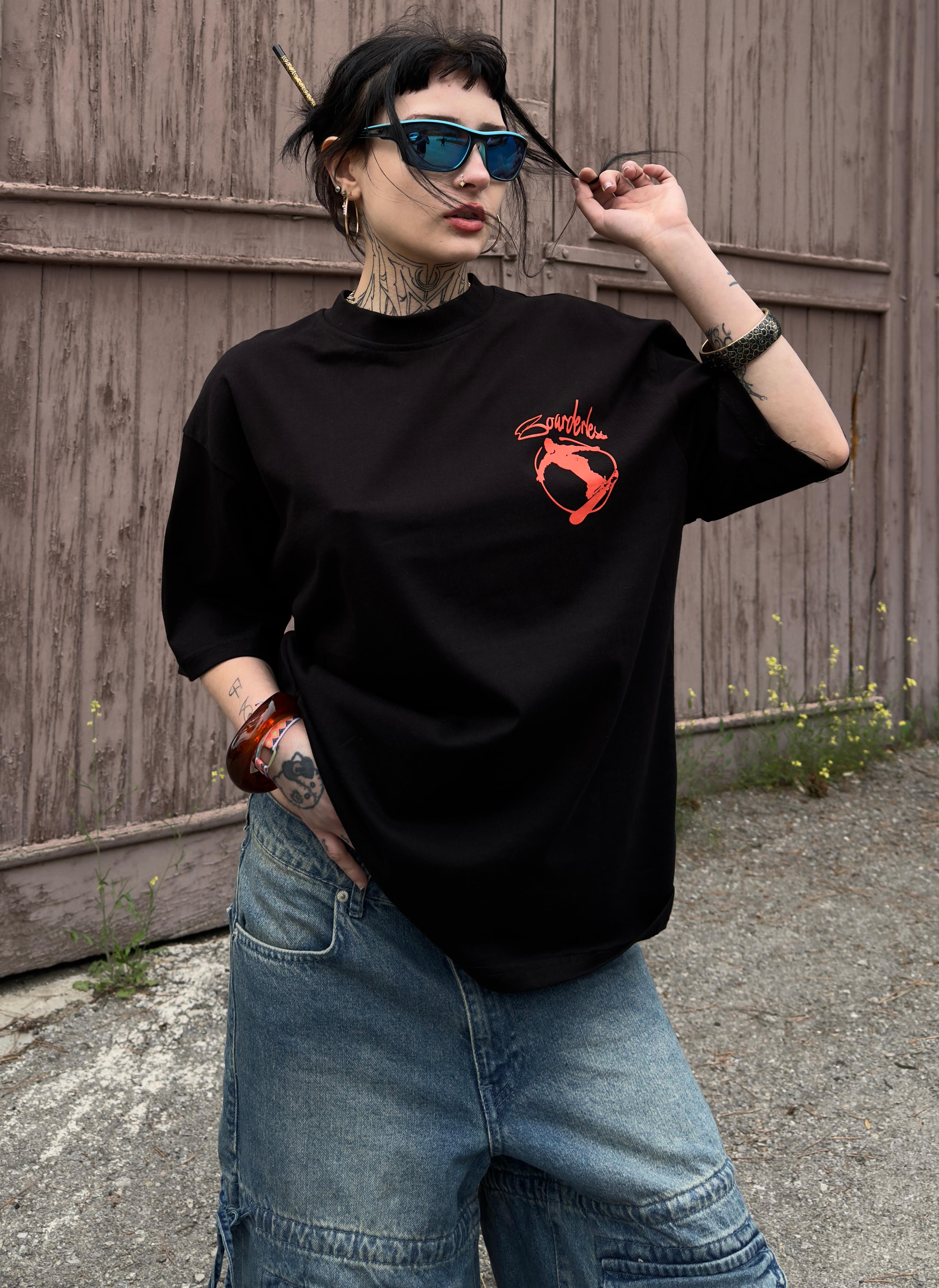 Skate Baskılı Oversize Tişört 