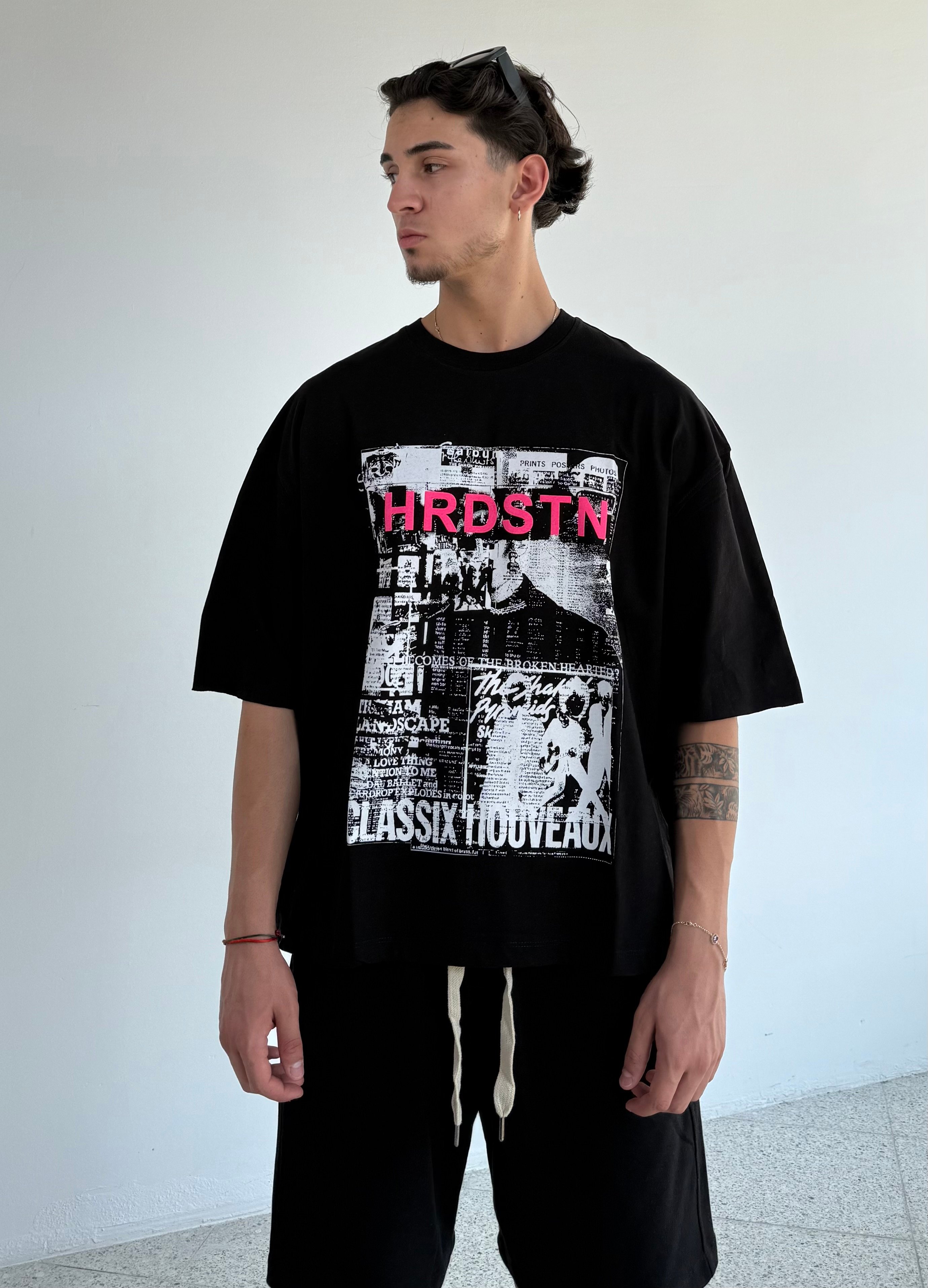 HRS Baskılı Crop Boy Oversize Premium Tişört - Siyah