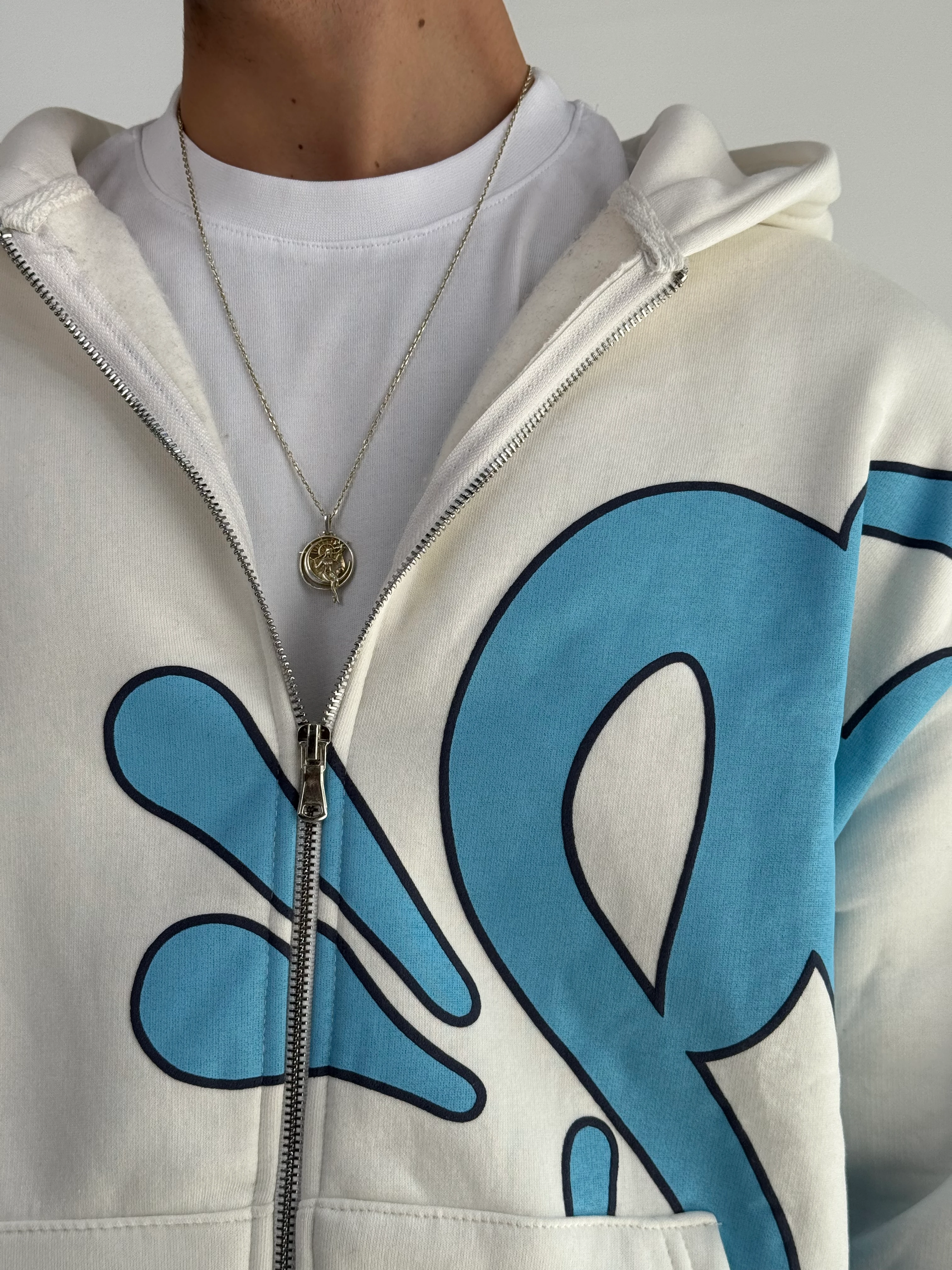 S Baskılı Oversize Zipp Hoodie 