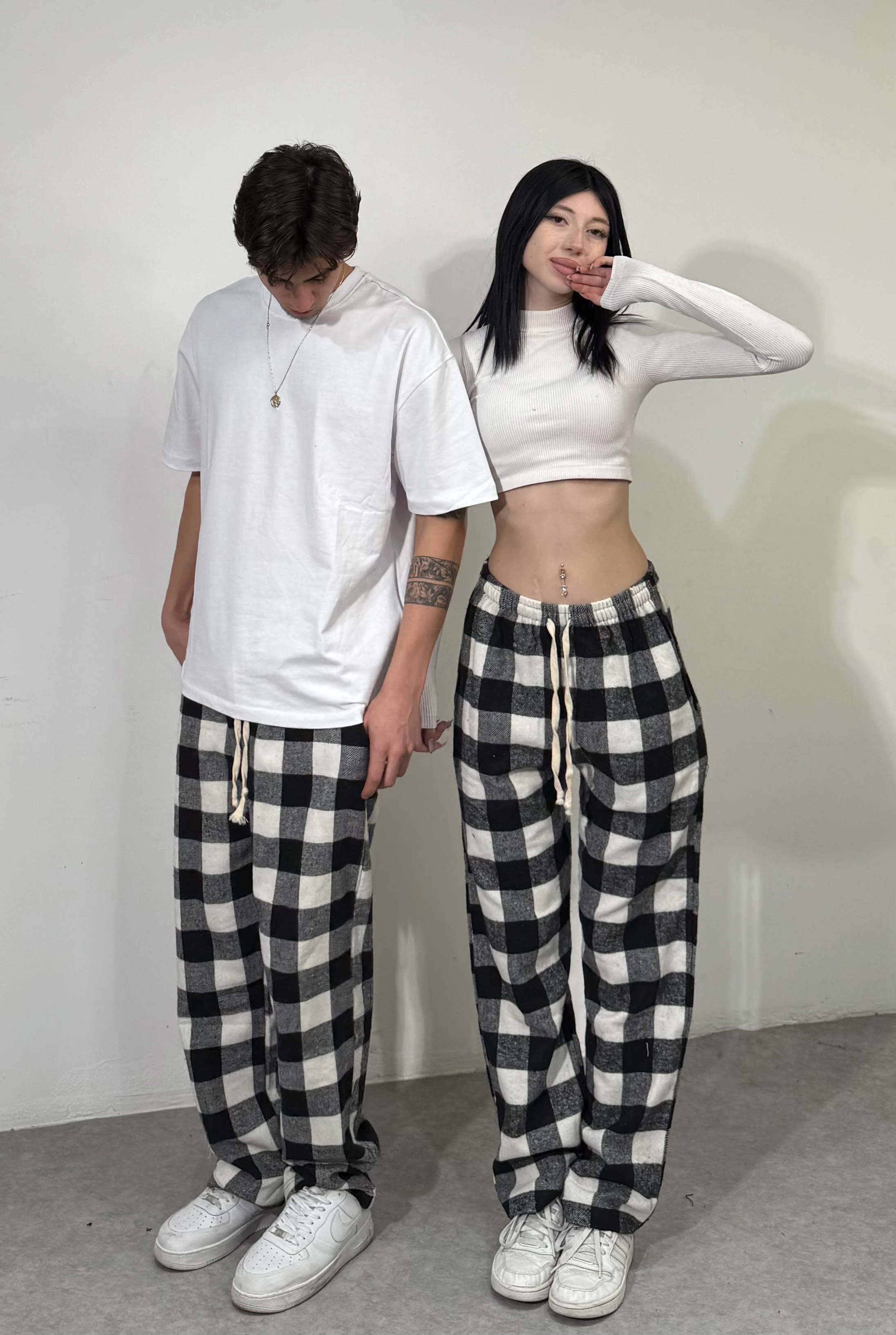 Kışlık  Kumaş Ekose Kareli Pijama Alt - Siyah