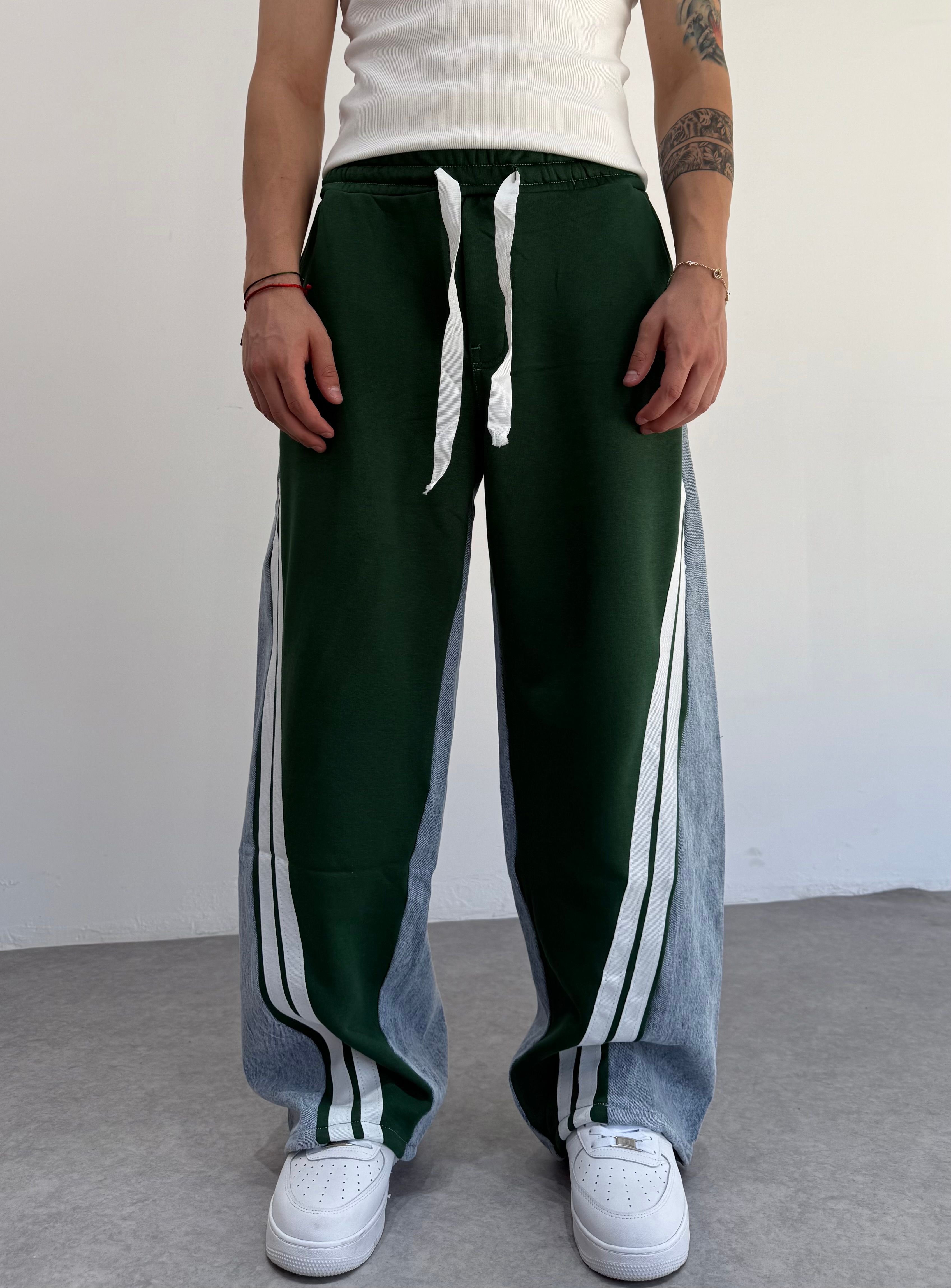 Unisex Şeritli Bol Pantolon  - Buz Mavisi