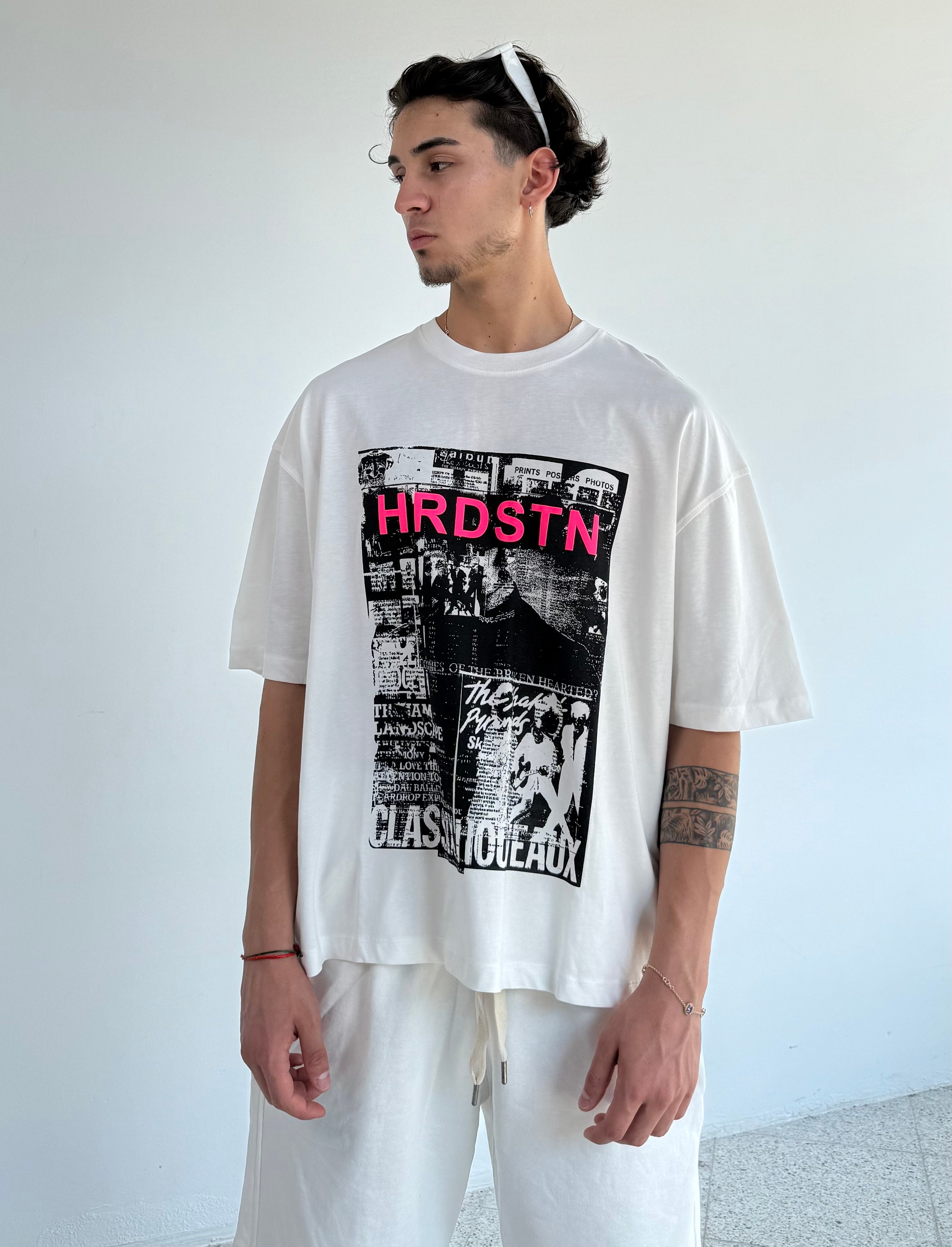 HRS Baskılı Crop Boy Oversize Premium Tişört - Beyaz