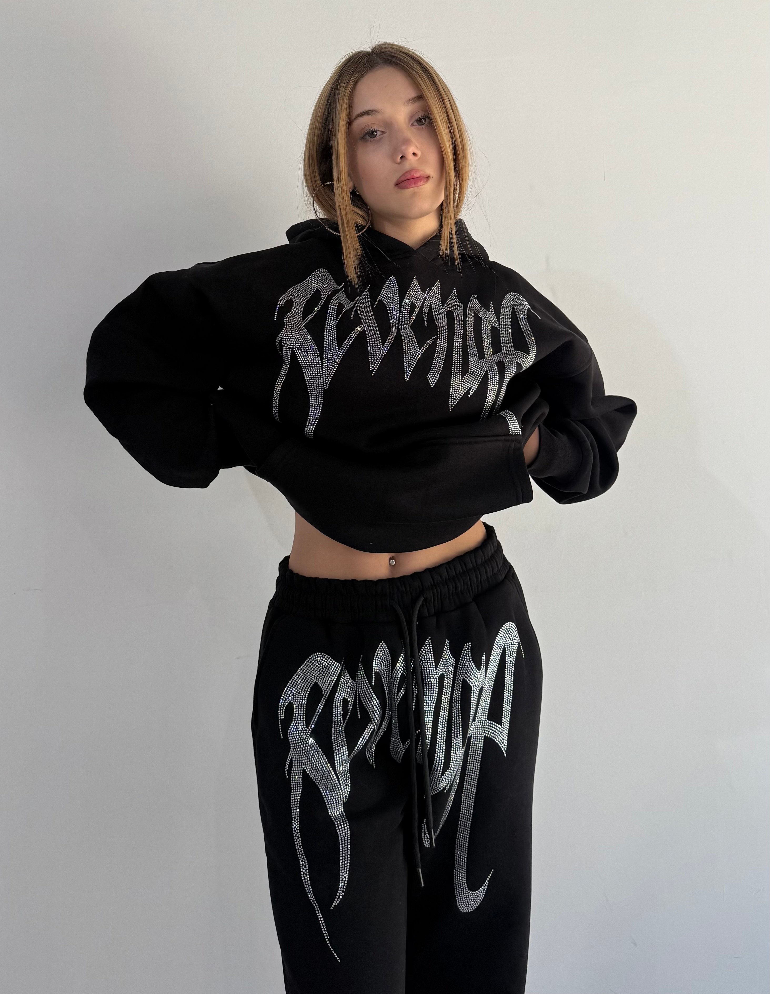REVENGE taşlı Oversize Sweatshirt - Siyah